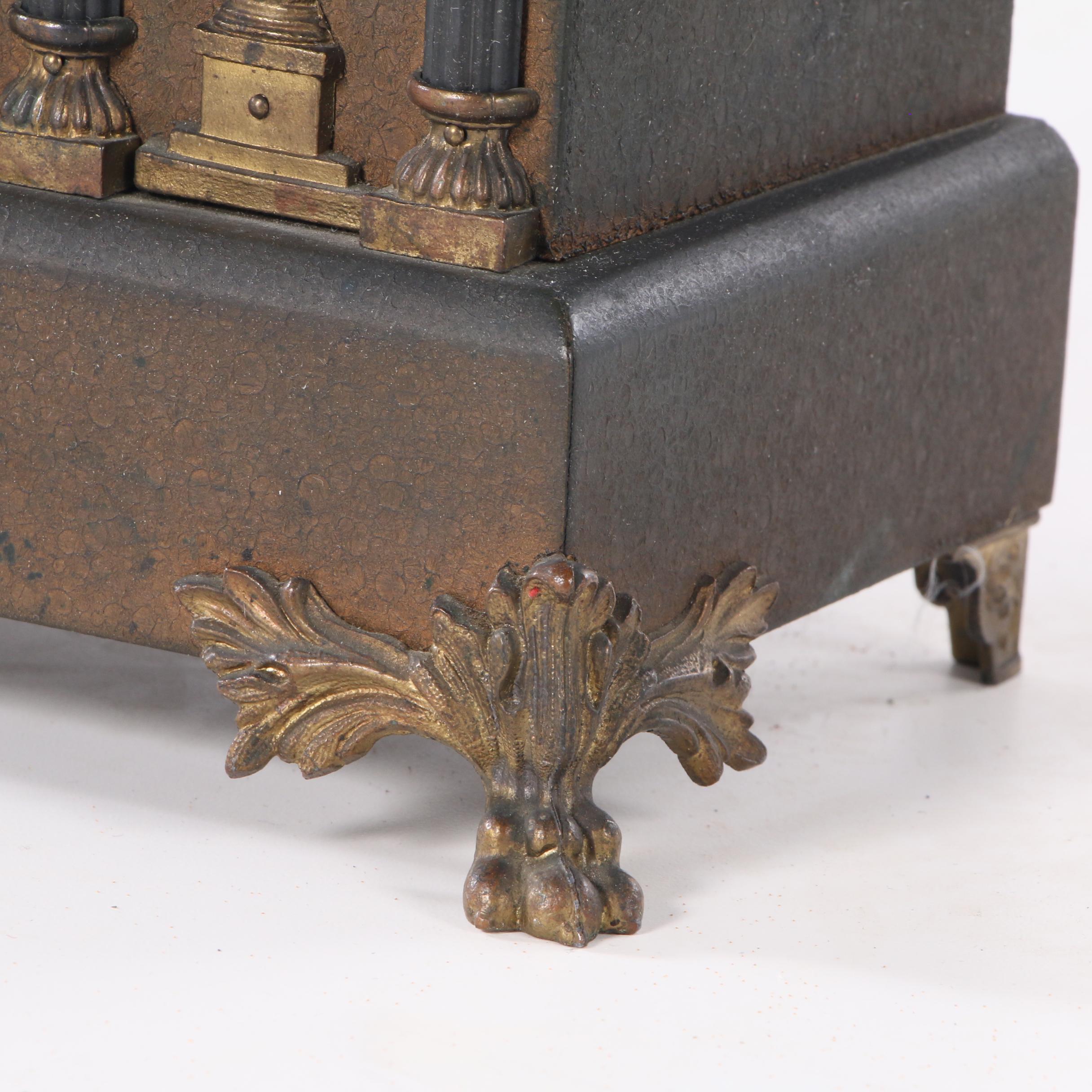 Sessions Neoclassical Style Pillar and Lions Head Mantel Clock, Late 19th C.