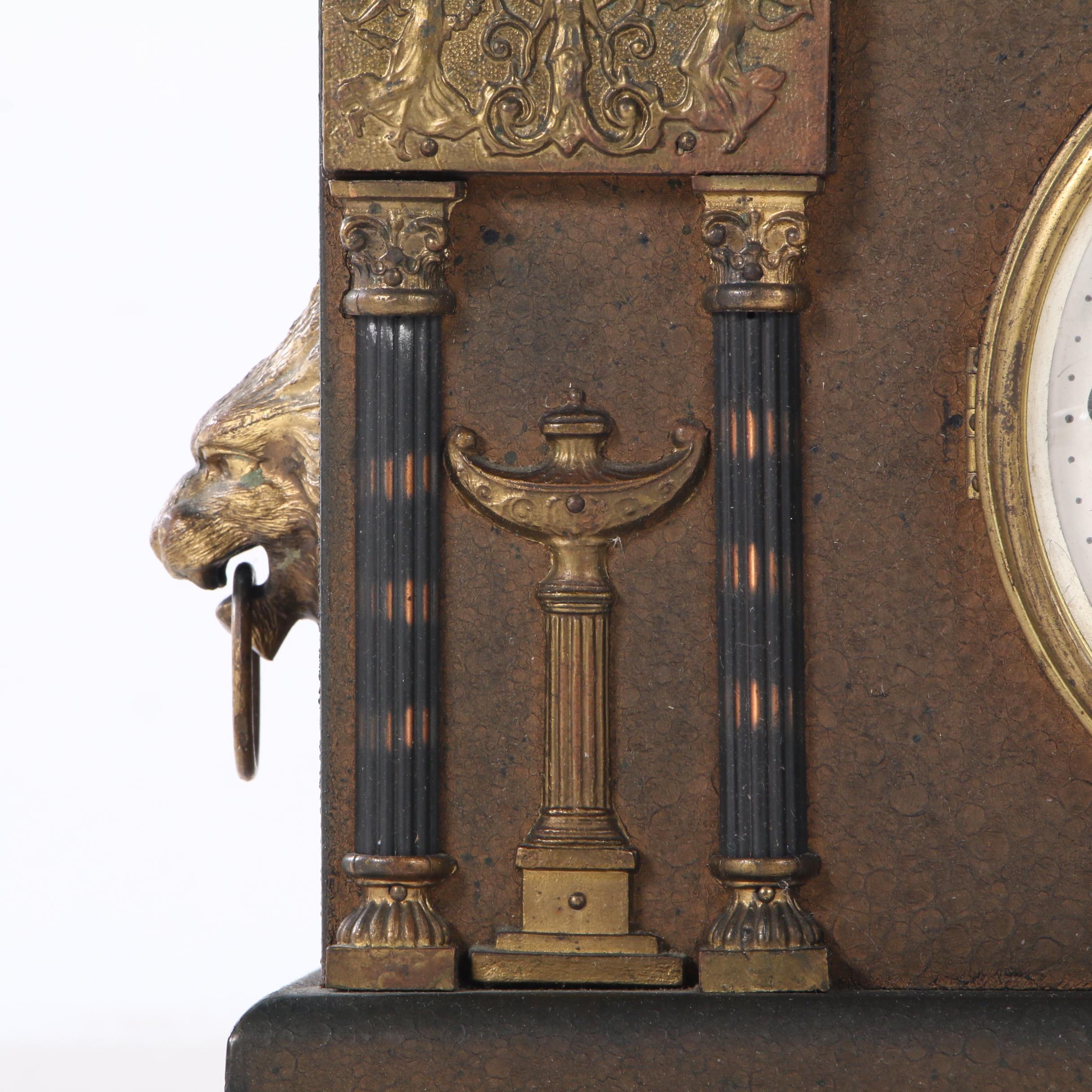 Sessions Neoclassical Style Pillar and Lions Head Mantel Clock, Late 19th C.