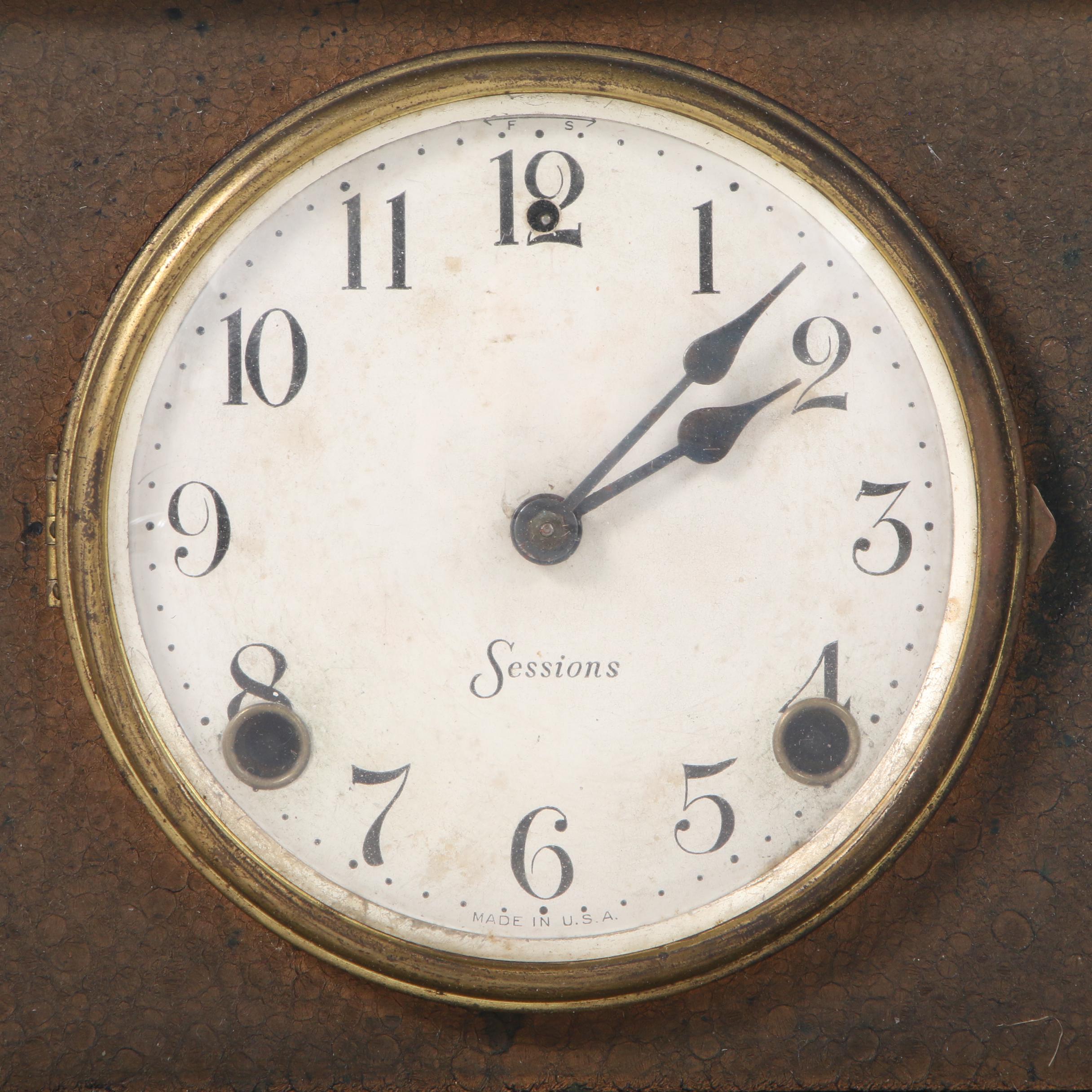 Sessions Neoclassical Style Pillar and Lions Head Mantel Clock, Late 19th C.
