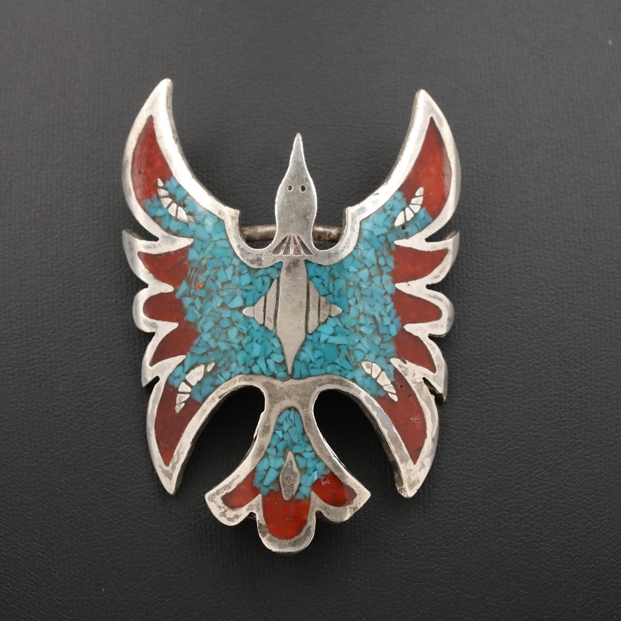 Fire Bird Clip Featuring Turquoise and Coral in Resin