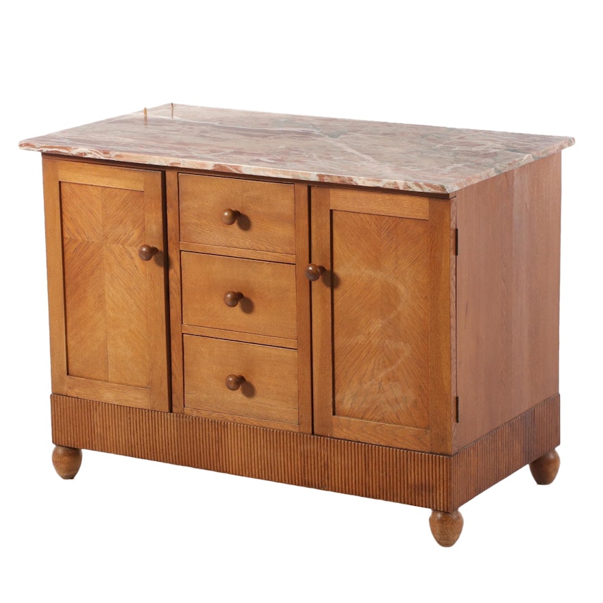 Oak and Marble Top Cabinet, 1930s