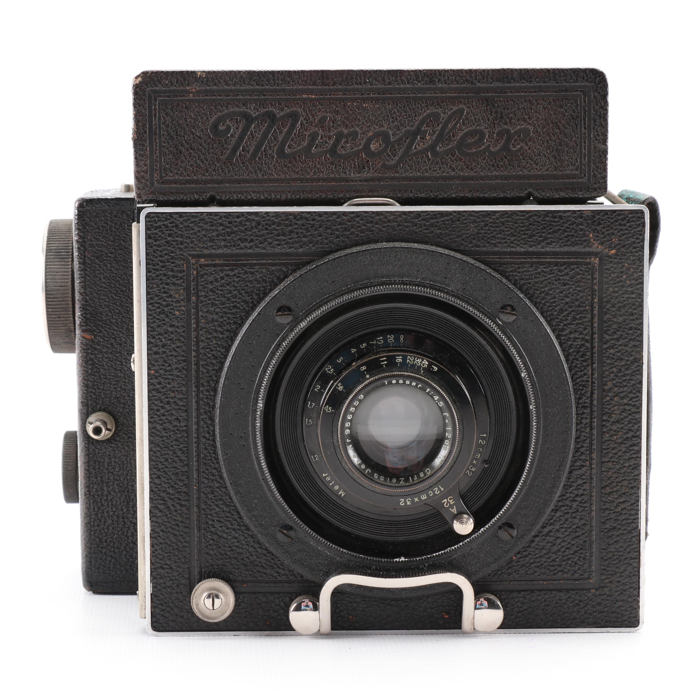 Zeiss Ikon Miroflex Folding Camera with Tessar Lens and Leather Carrying Case