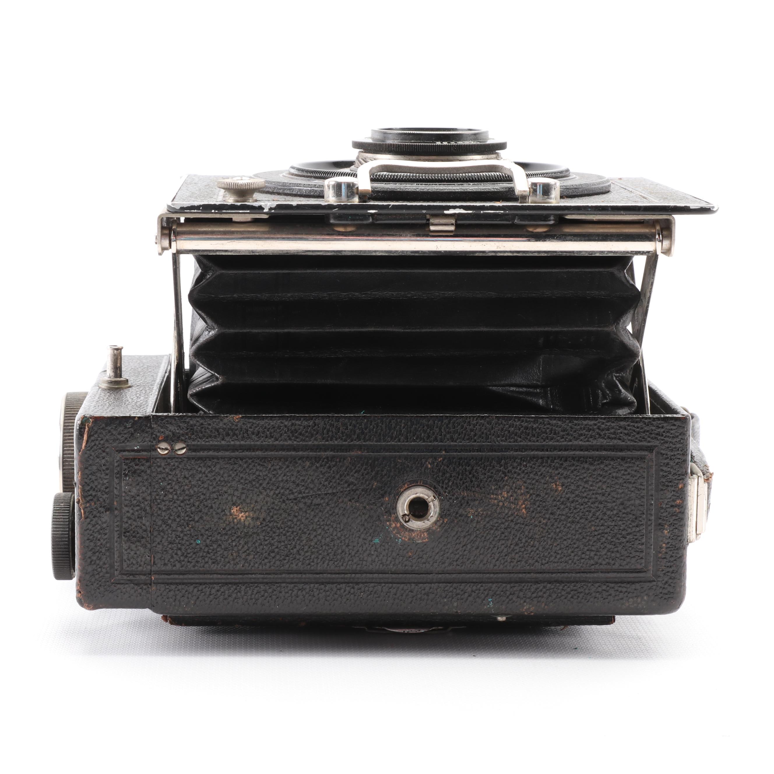 Zeiss Ikon Miroflex Folding Camera with Tessar Lens and Leather Carrying Case