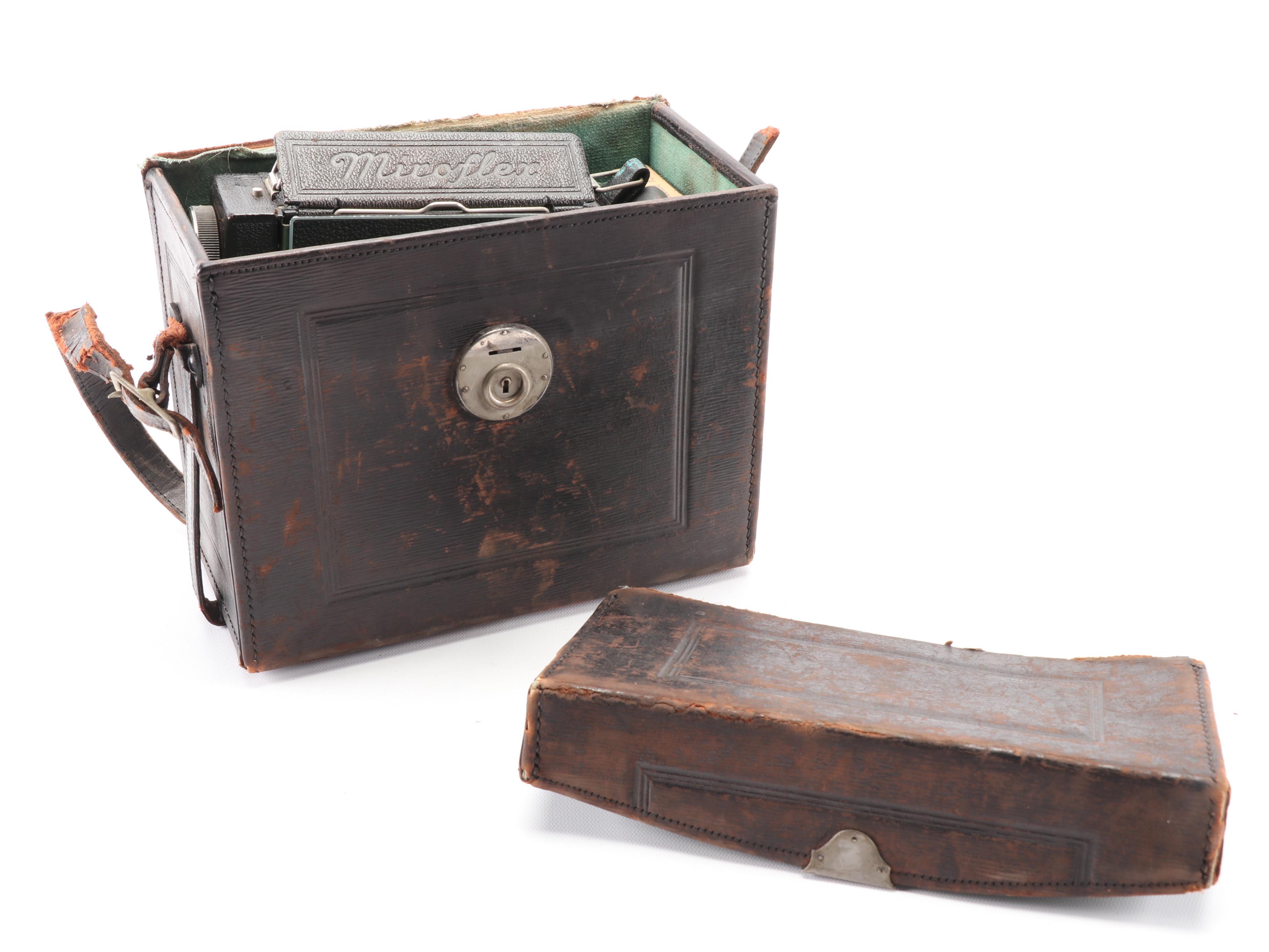 Zeiss Ikon Miroflex Folding Camera with Tessar Lens and Leather Carrying Case