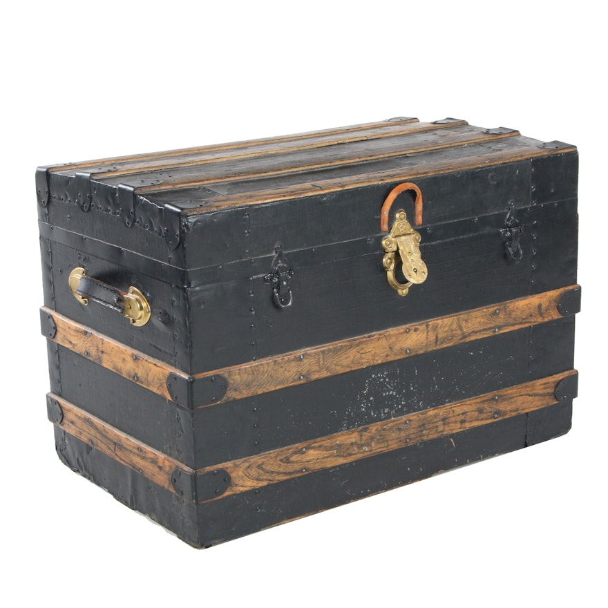 Drucker Victorian Parcel Ebonized Oak and Pine Steamer Trunk, Late 19th Century