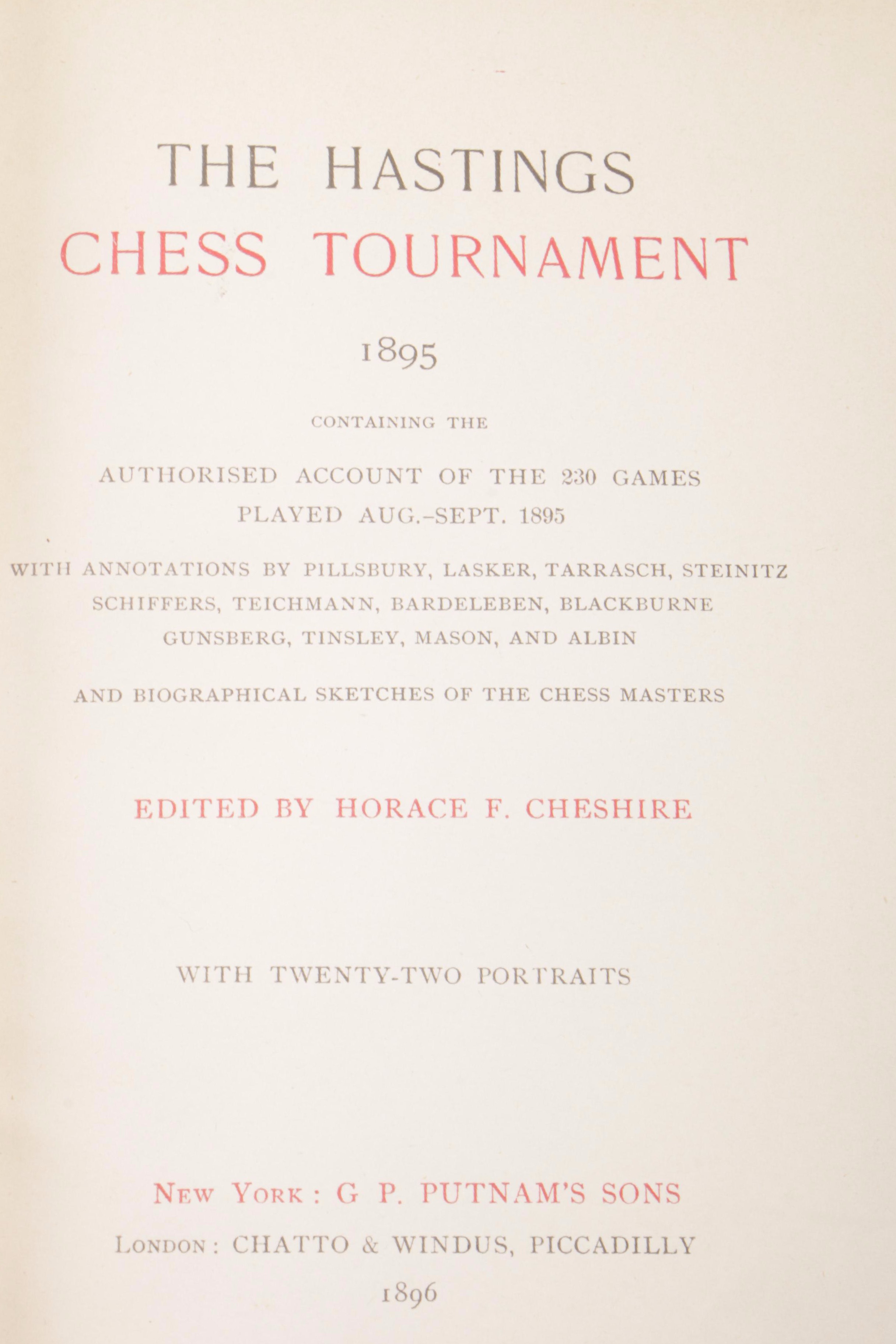 1896 First Edition "The Hastings Chess Tournament" Edited by Horace F. Cheshire
