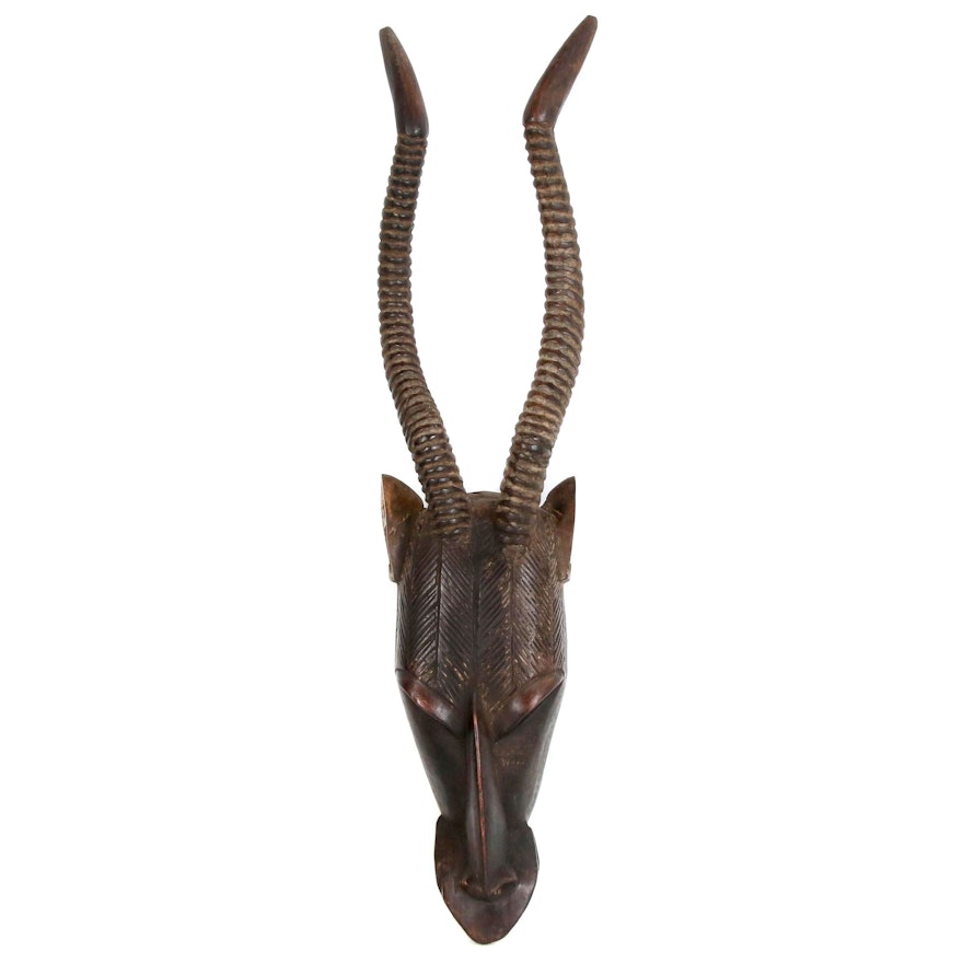 West African Carved Wood Antelope Mask