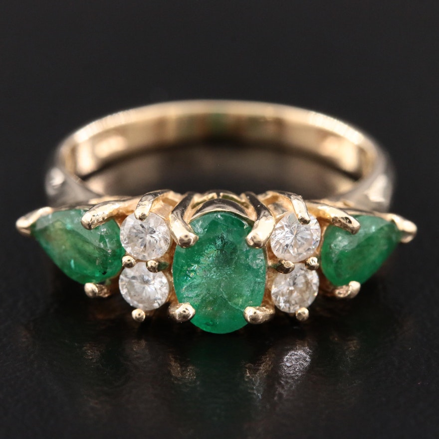 14K Yellow Gold Emerald and Diamond Ring