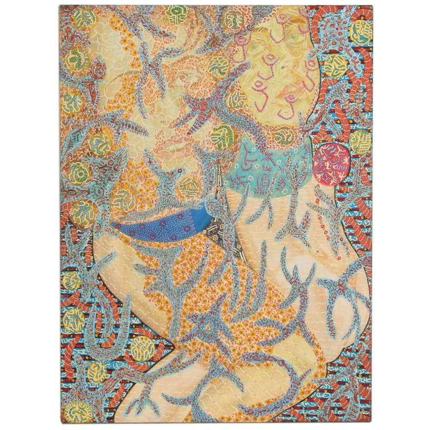Raffaele D'Onofrio Abstract Mixed Media Painting of Figure and Pattern