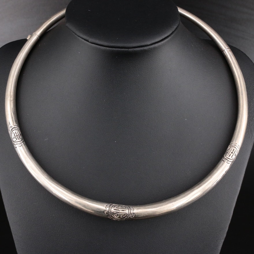 Vintage Asian Style Hinged Torc Necklace