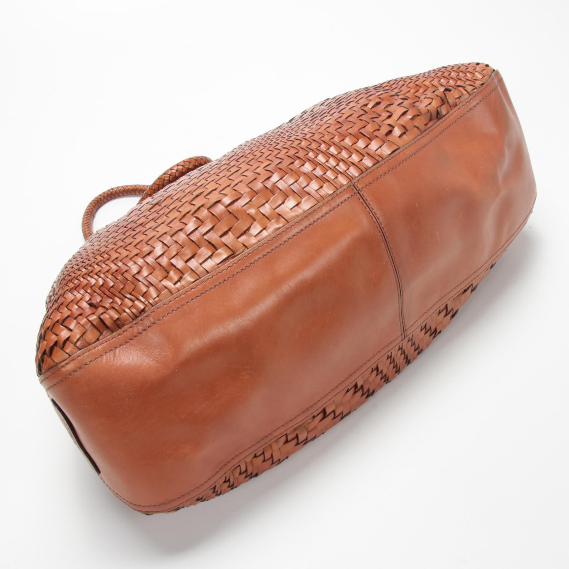 Cole Haan Woven Leather Genevieve Large Triangle Tote Shoulder Bag in Sequoia