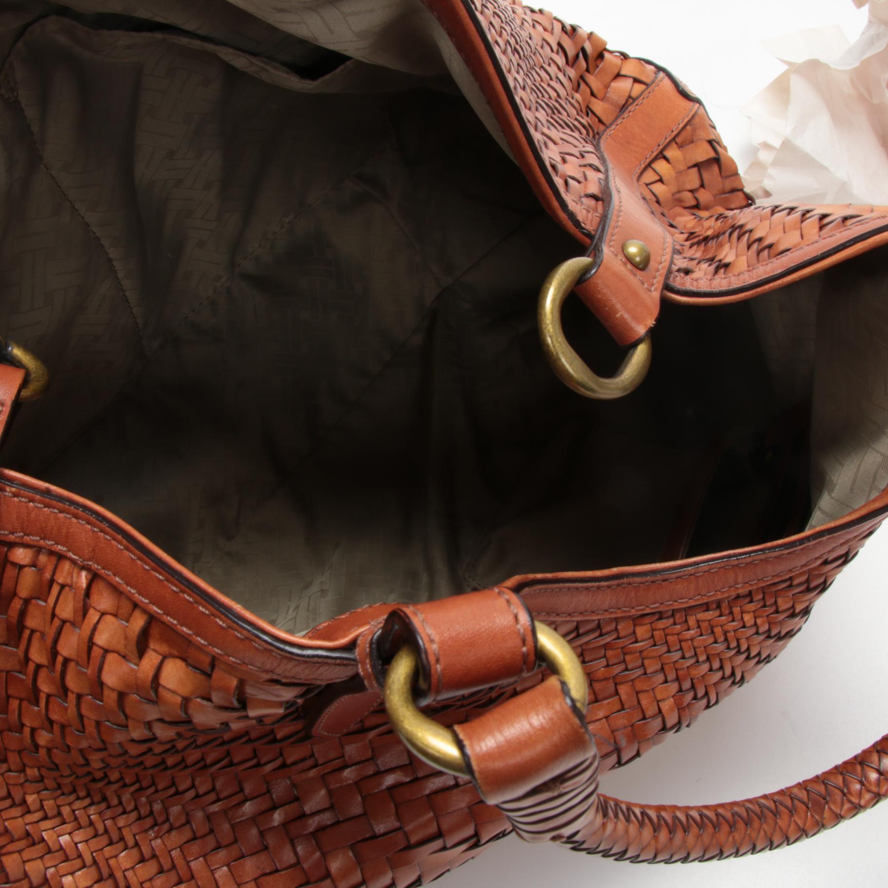 Cole Haan Woven Leather Genevieve Large Triangle Tote Shoulder Bag in Sequoia