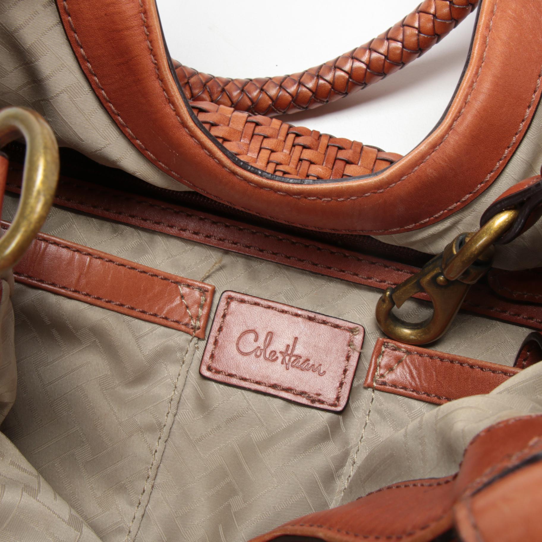 Cole Haan Woven Leather Genevieve Large Triangle Tote Shoulder Bag in Sequoia