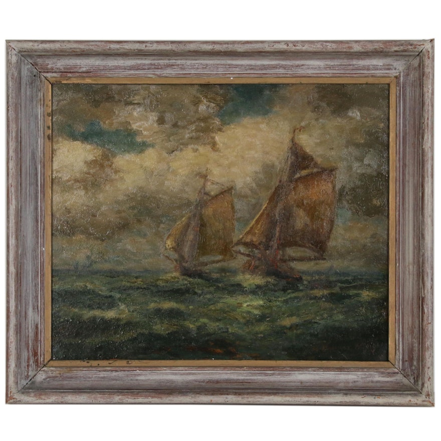 Archibald P. Wigle Maritime Oil Painting, Early 20th Century