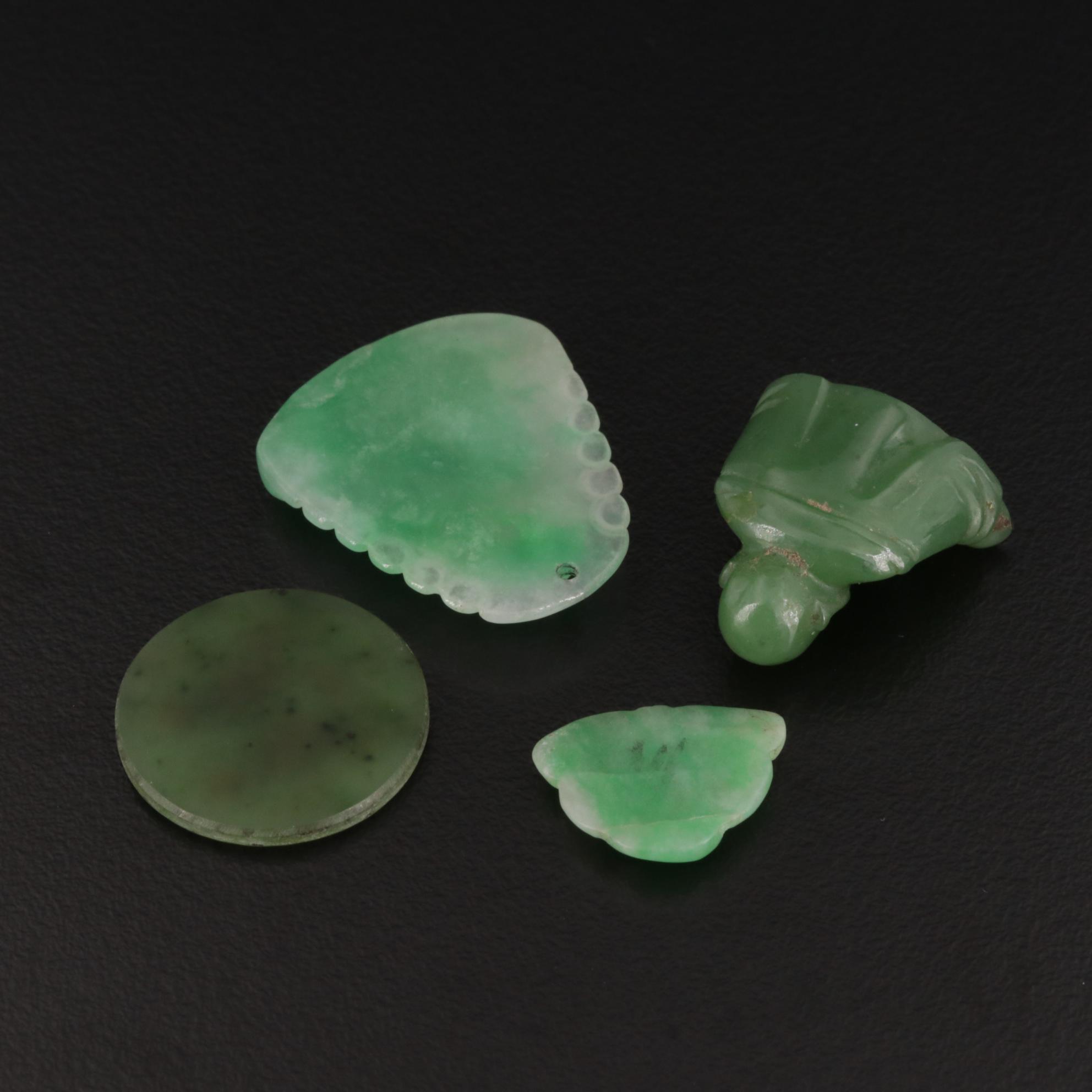 Loose 64.04 CTW Nephrite and Jadeite Carvings Including Budai