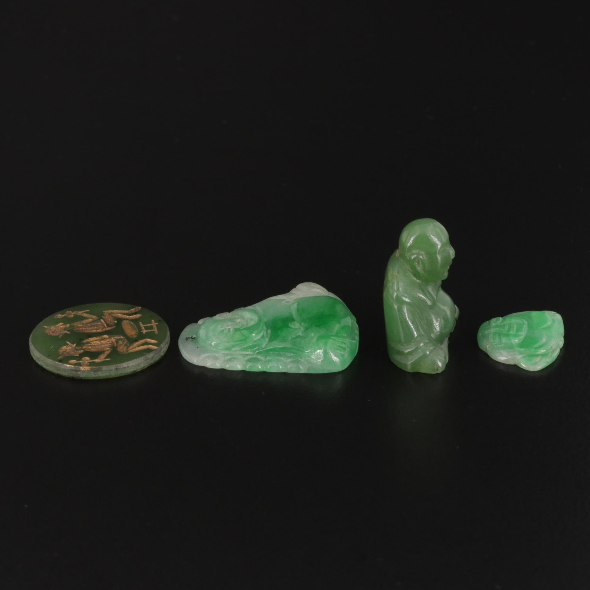 Loose 64.04 CTW Nephrite and Jadeite Carvings Including Budai