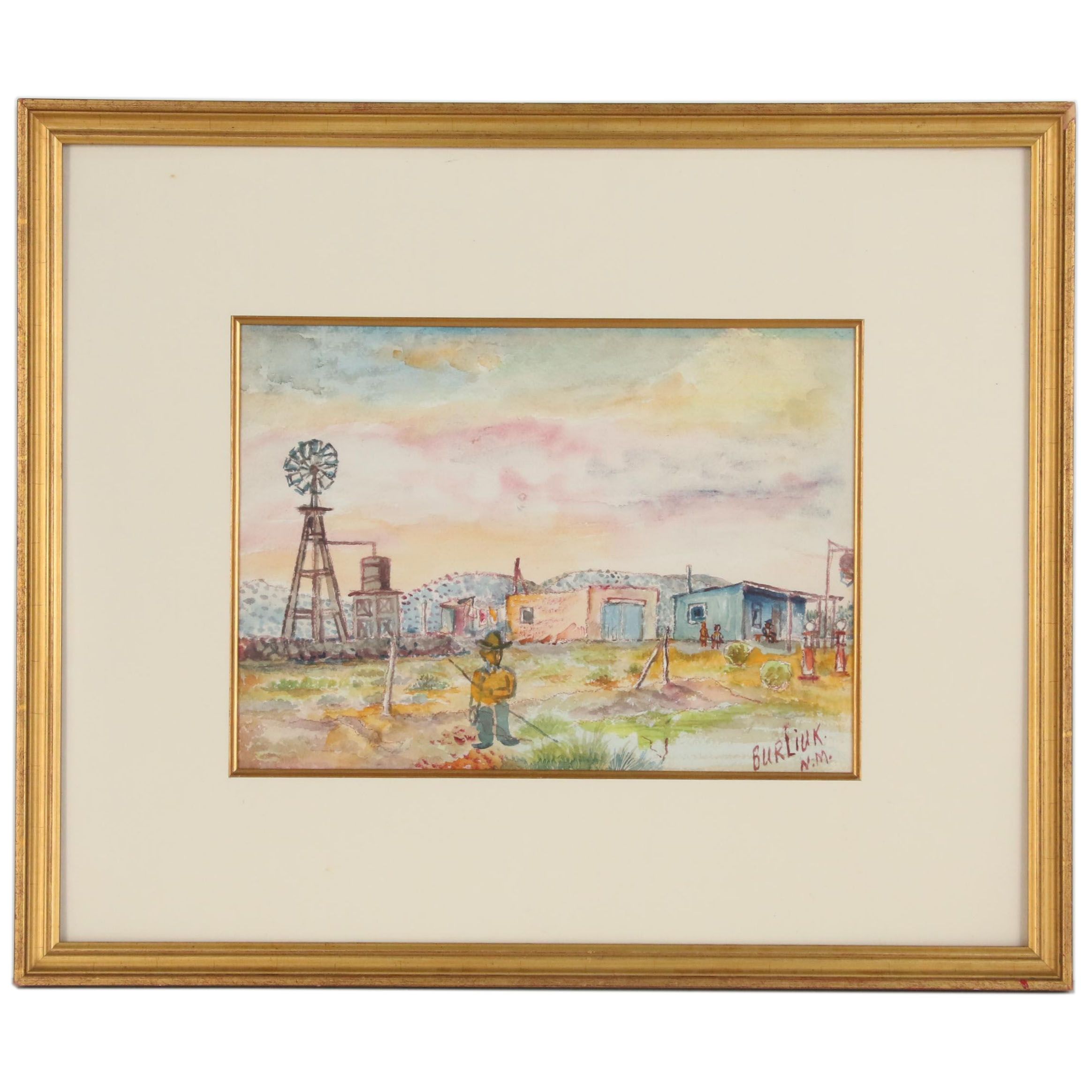 David Davidovich Burliuk Watercolor Painting of Rural New Mexico