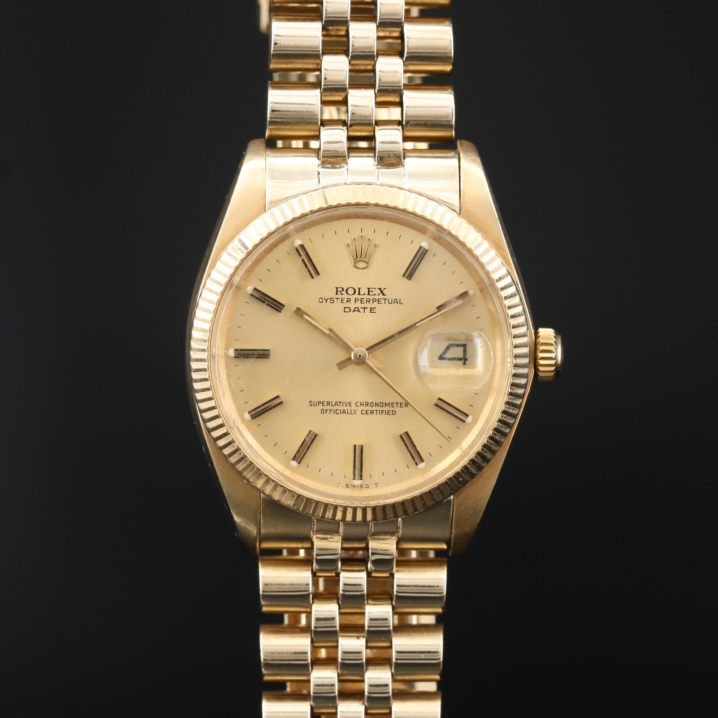 1979 Rolex Oyster Perpetual Date 14K Gold Automatic Watch