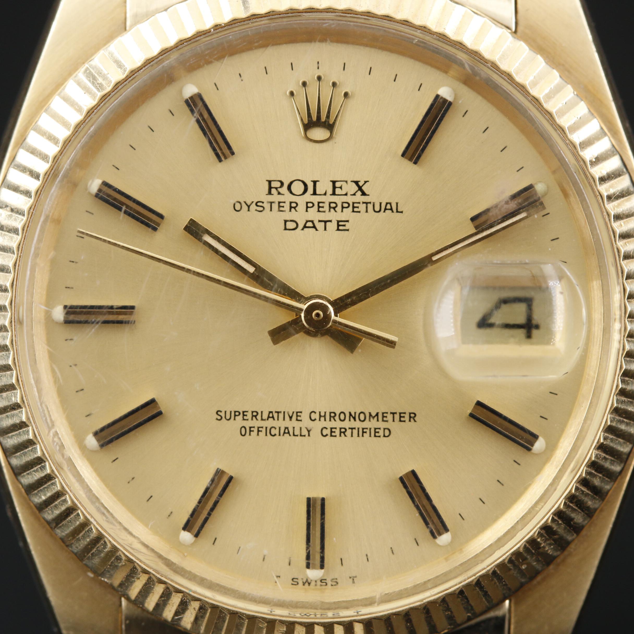 1979 Rolex Oyster Perpetual Date 14K Gold Automatic Watch