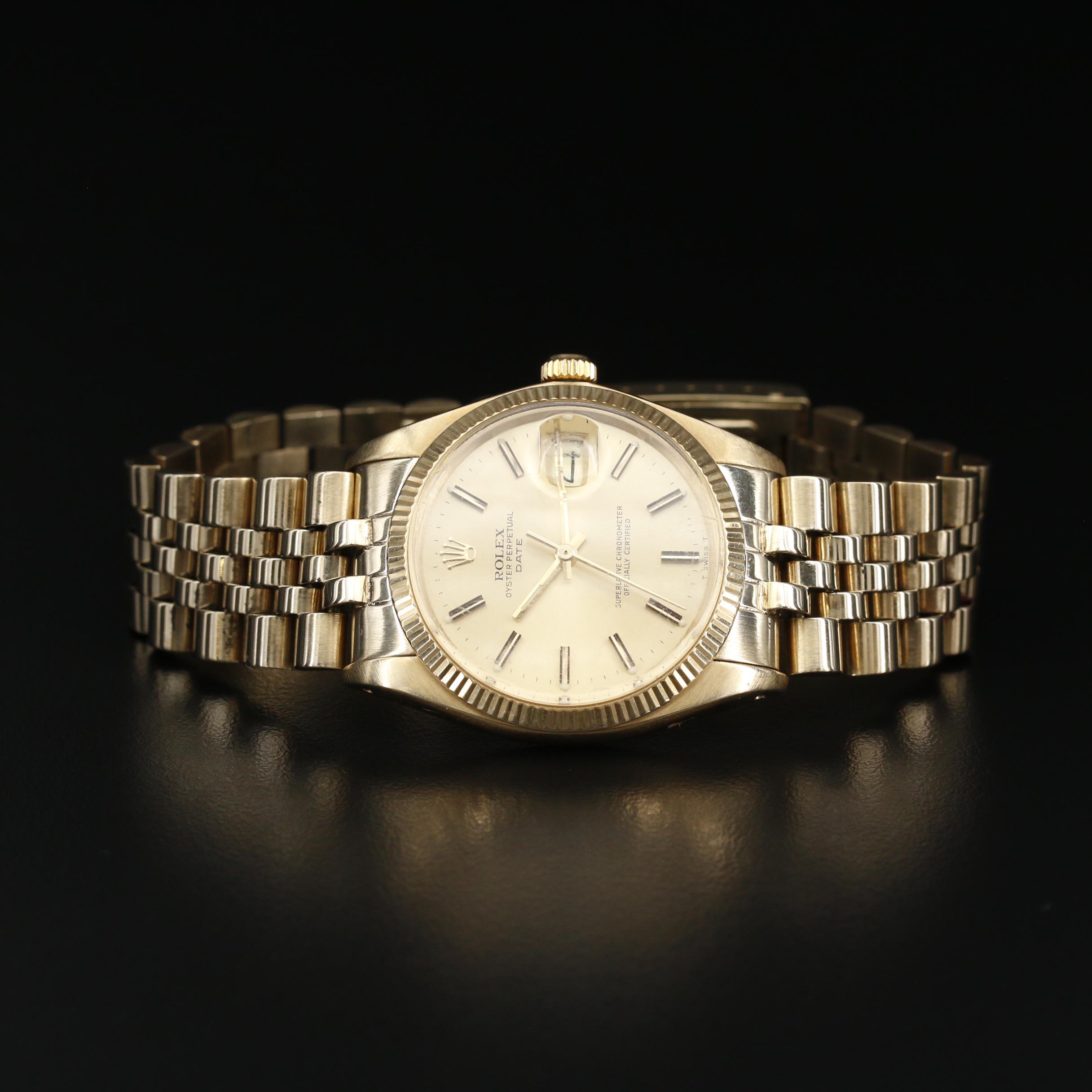 1979 Rolex Oyster Perpetual Date 14K Gold Automatic Watch