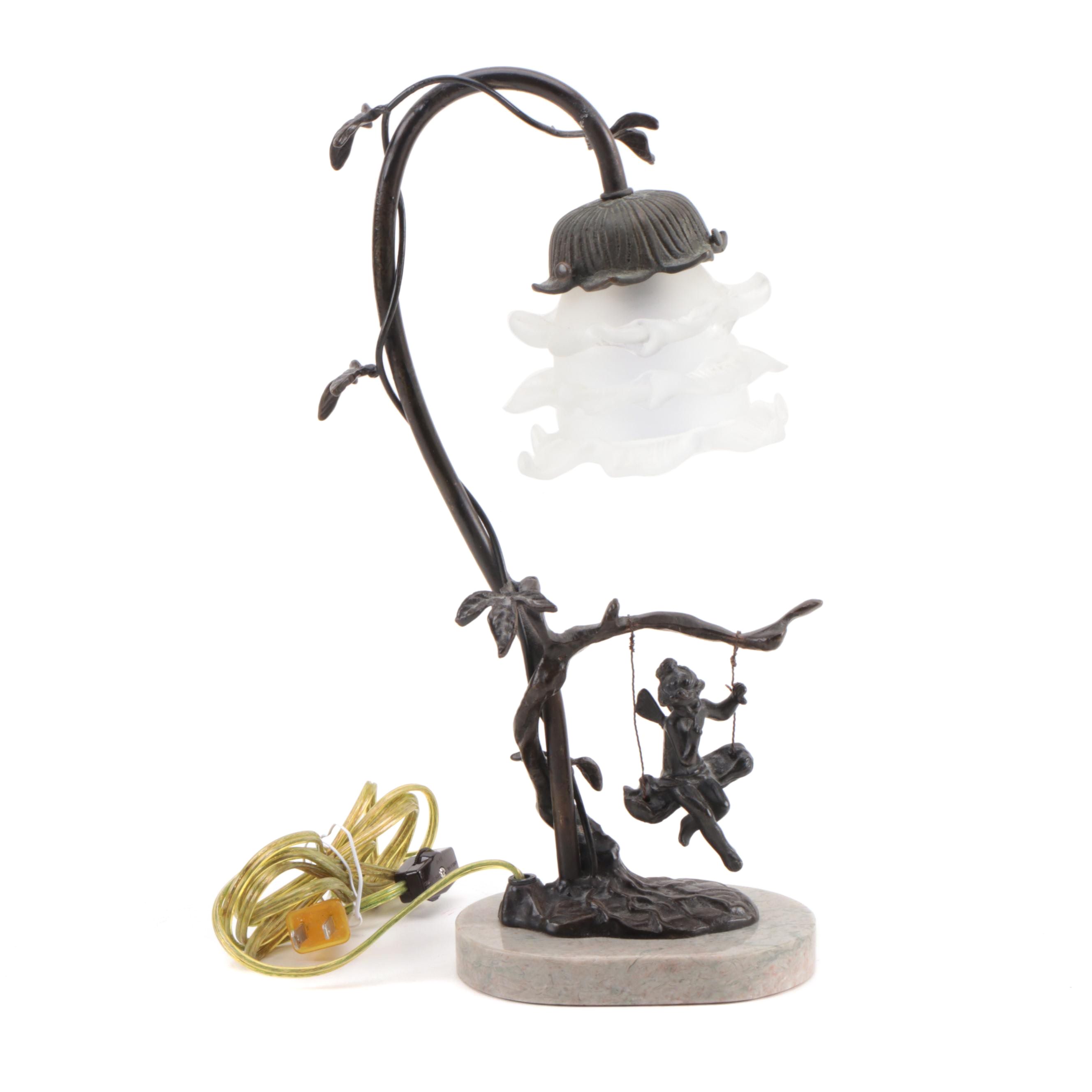 Victorian Style "Cherub on Swing" Table Accent Lamp