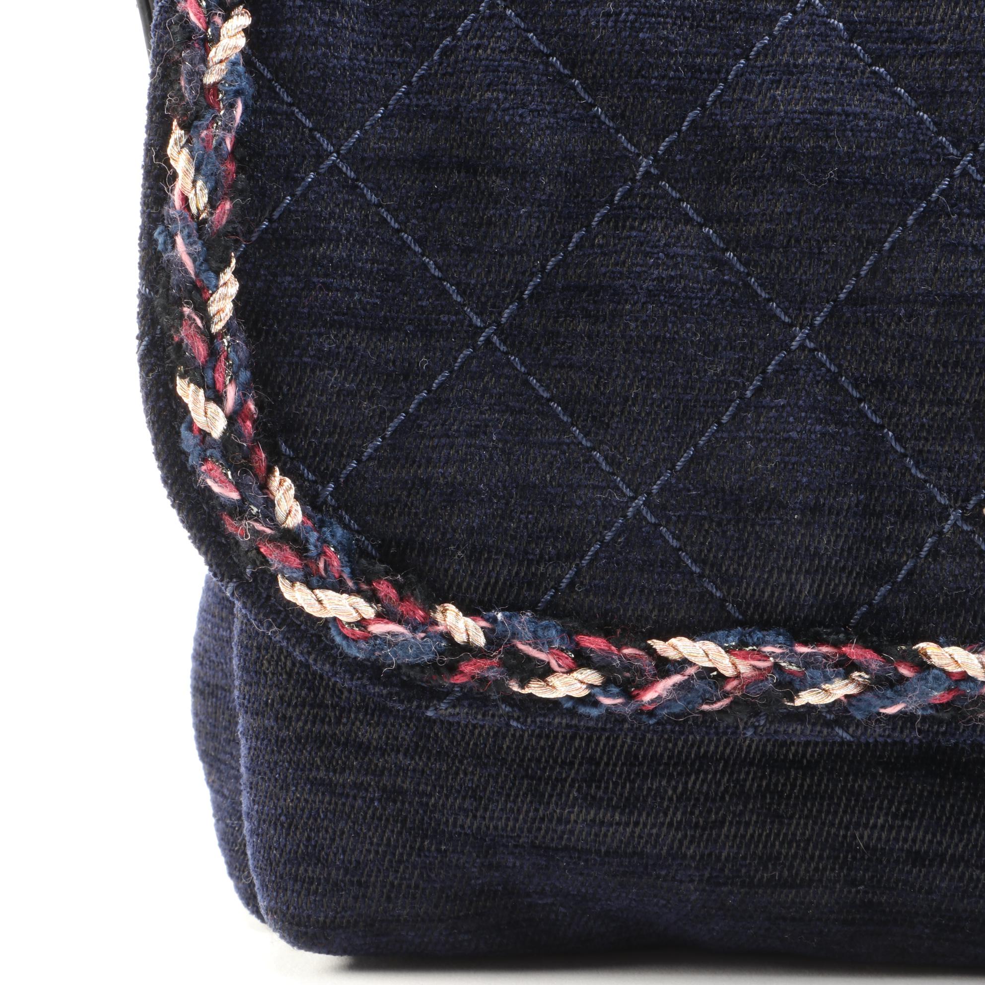 Chanel Paris Quilted Cosmopolite Stroller in Navy Wool Velvet