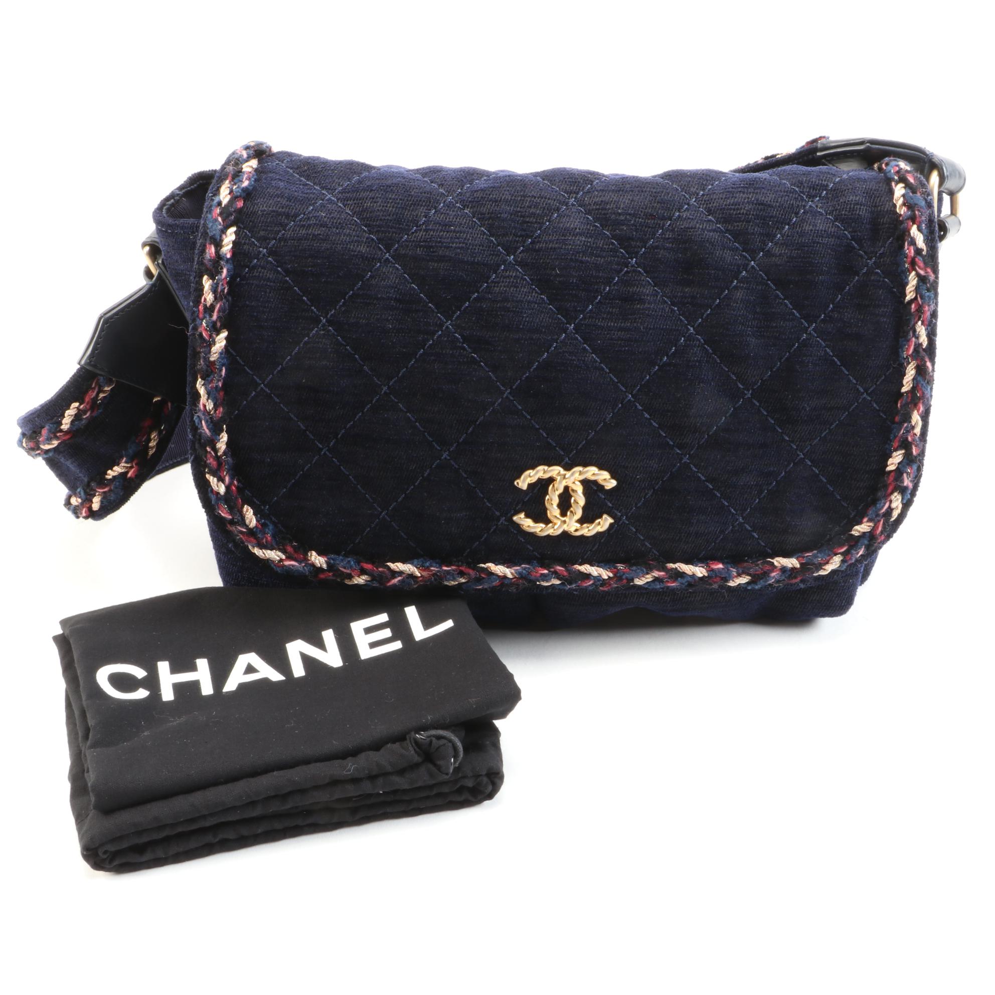Chanel Paris Quilted Cosmopolite Stroller in Navy Wool Velvet