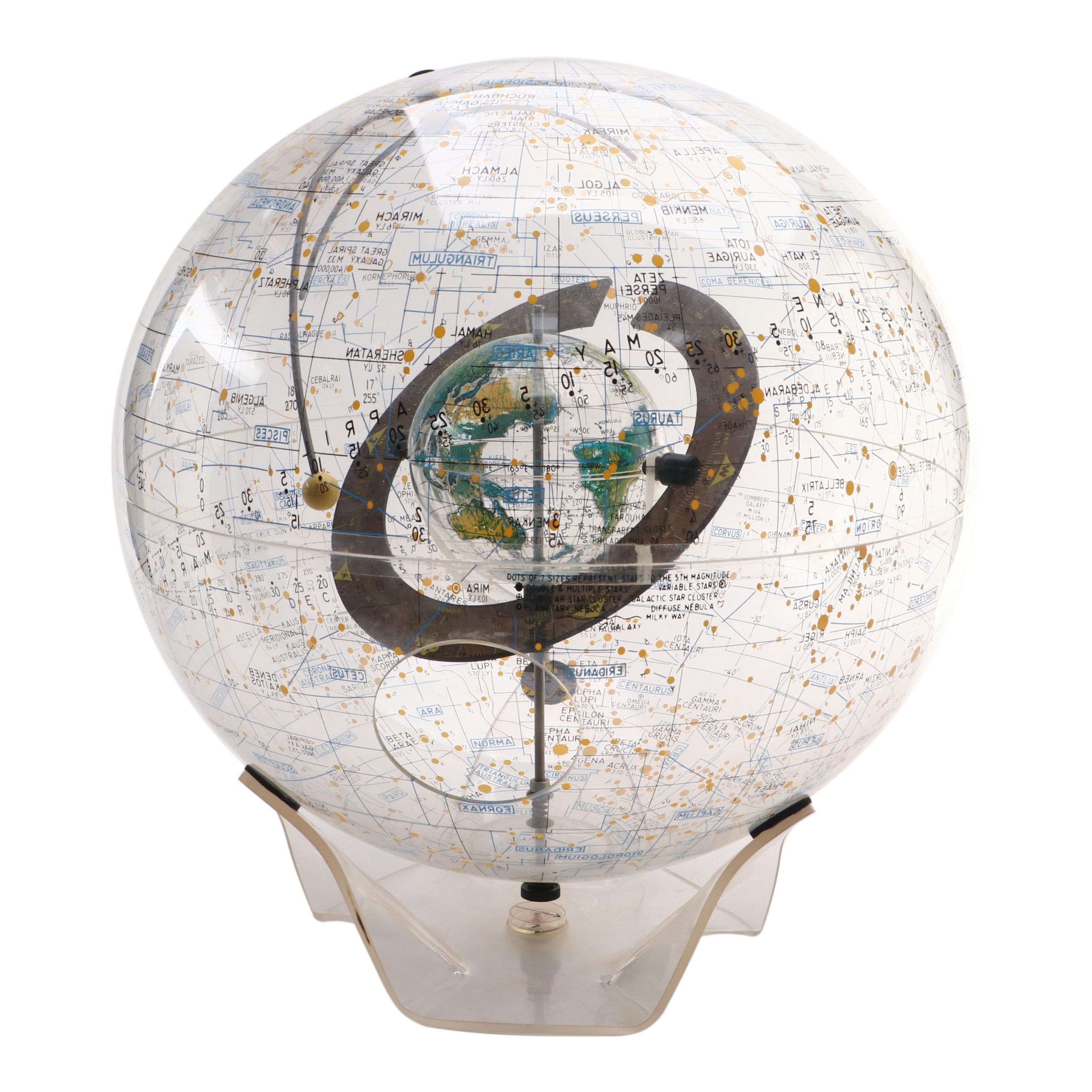 Robert Farquhar Transparent Plexiglass Celestial and Terrestrial Globe, 1978