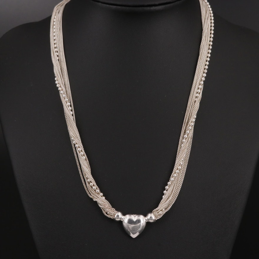 Sterling Silver Multi-Strand Heart Necklace
