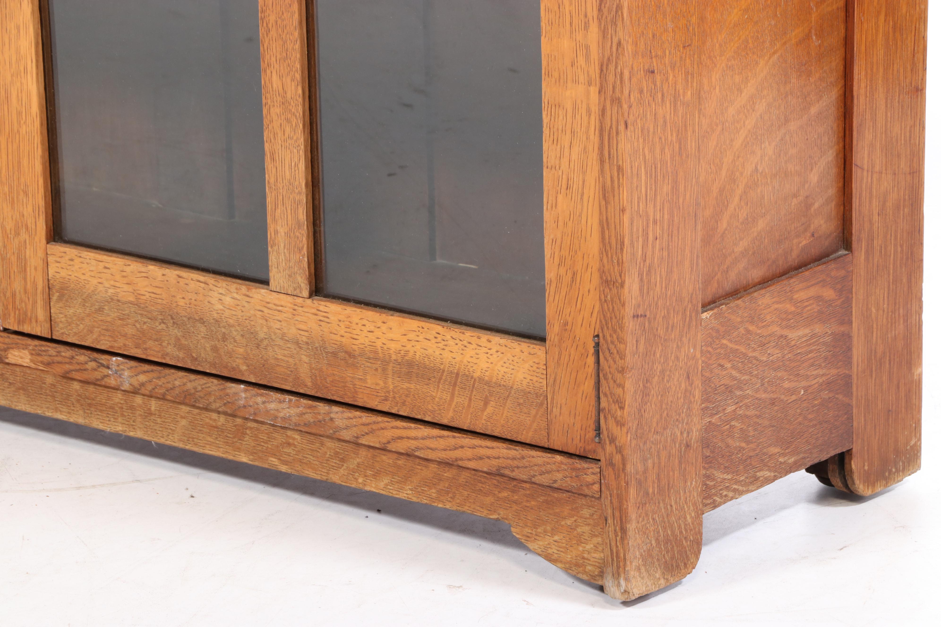 Stickley Bros Arts and Crafts Oak Triple-Door Bookcase, Early 20th Century