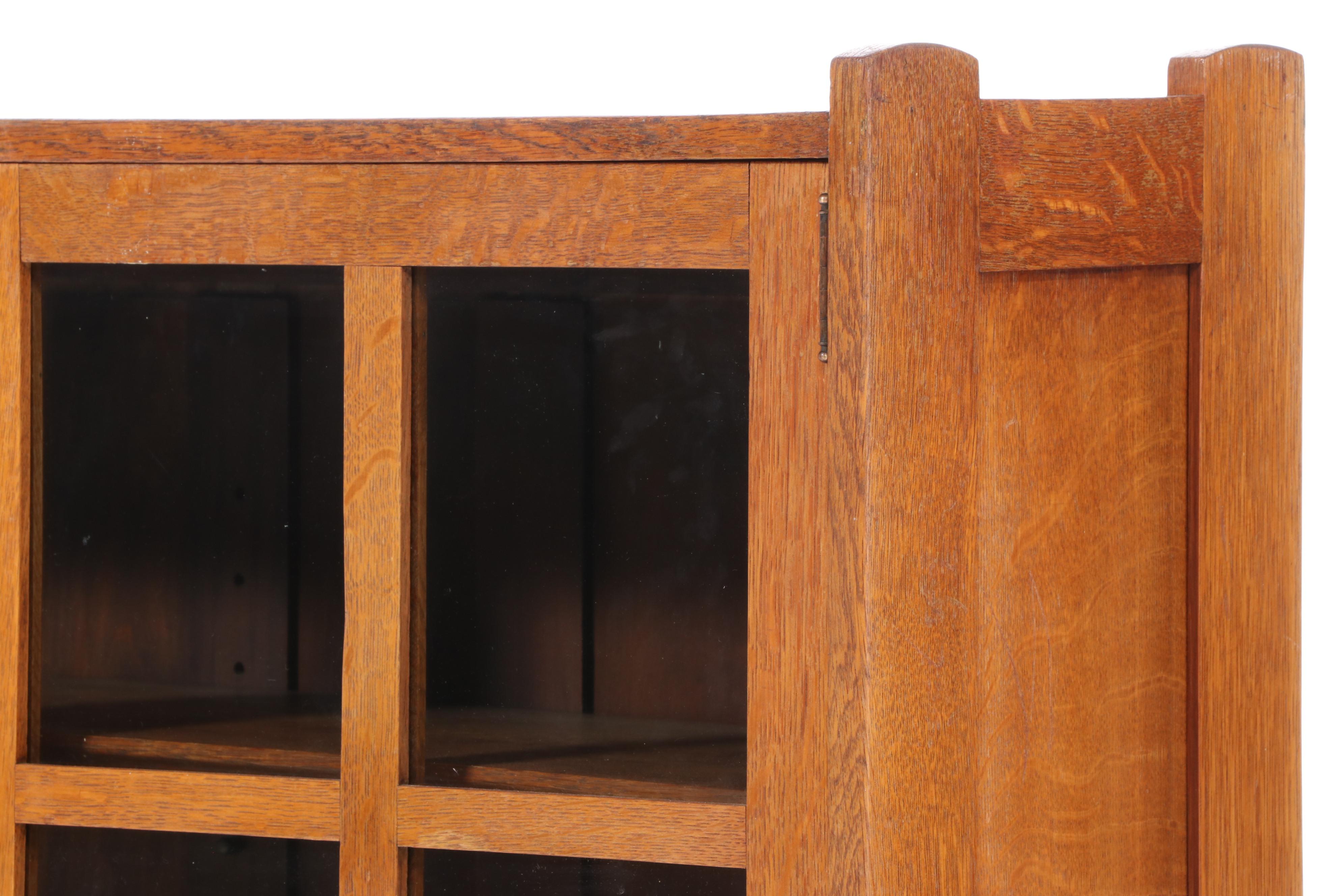 Stickley Bros Arts and Crafts Oak Triple-Door Bookcase, Early 20th Century