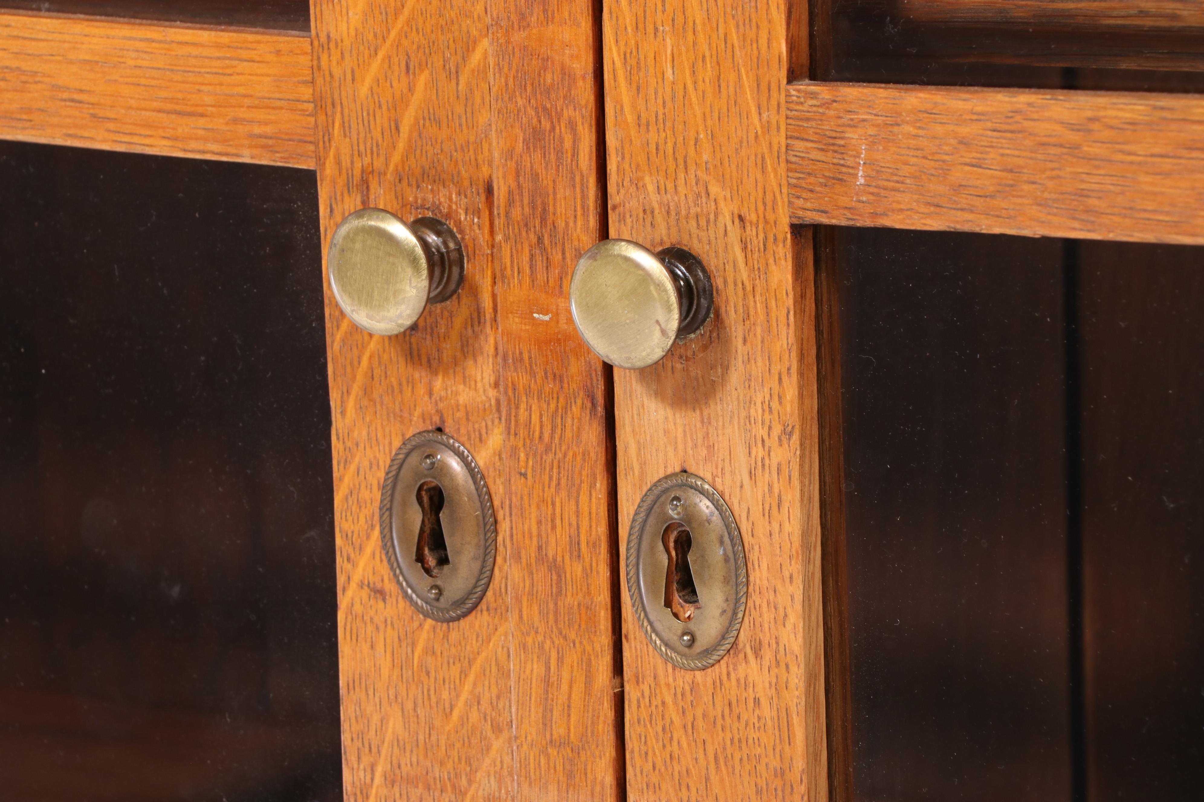 Stickley Bros Arts and Crafts Oak Triple-Door Bookcase, Early 20th Century