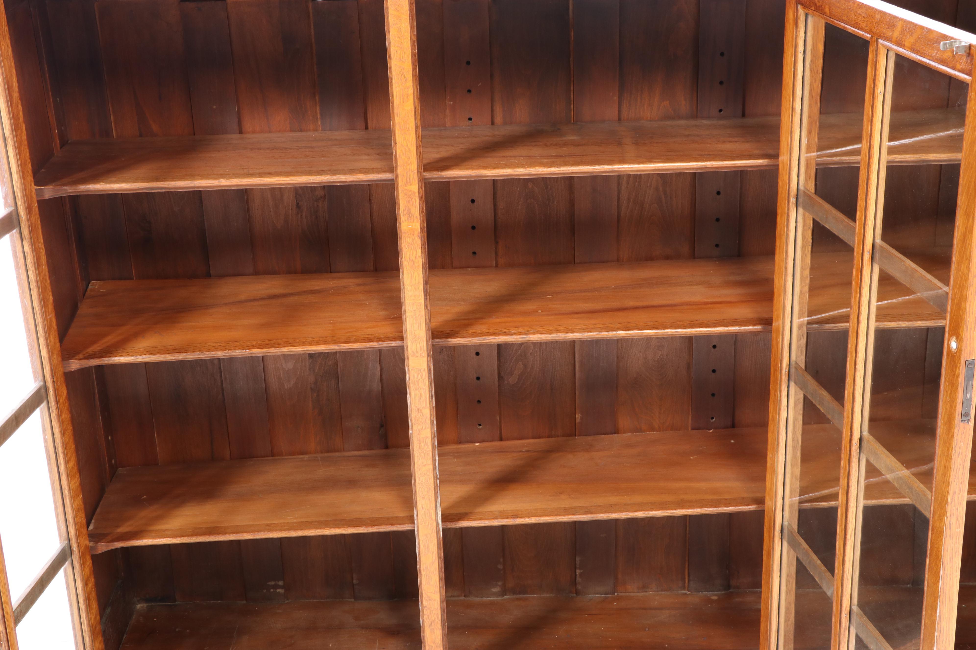 Stickley Bros Arts and Crafts Oak Triple-Door Bookcase, Early 20th Century