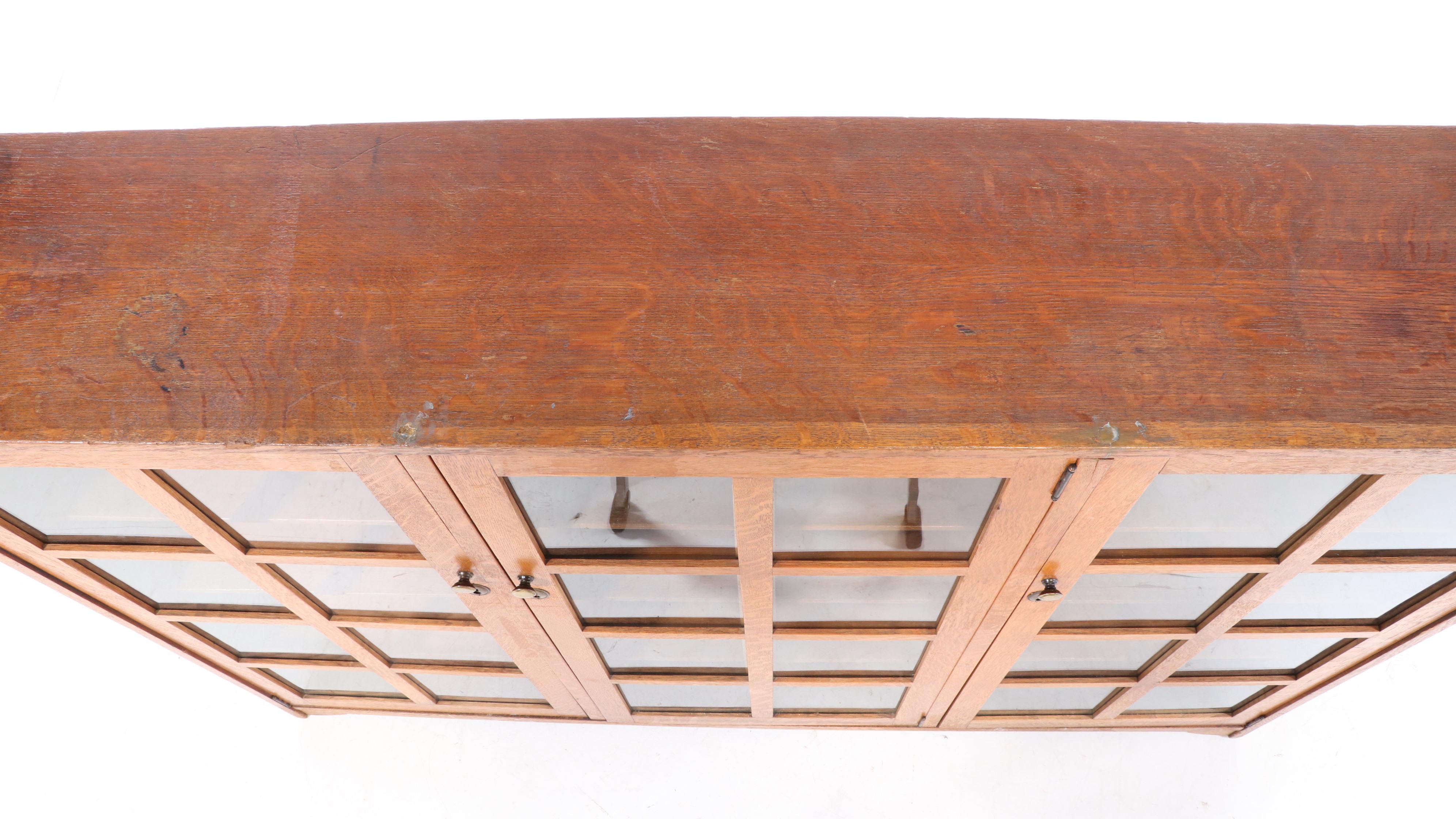 Stickley Bros Arts and Crafts Oak Triple-Door Bookcase, Early 20th Century