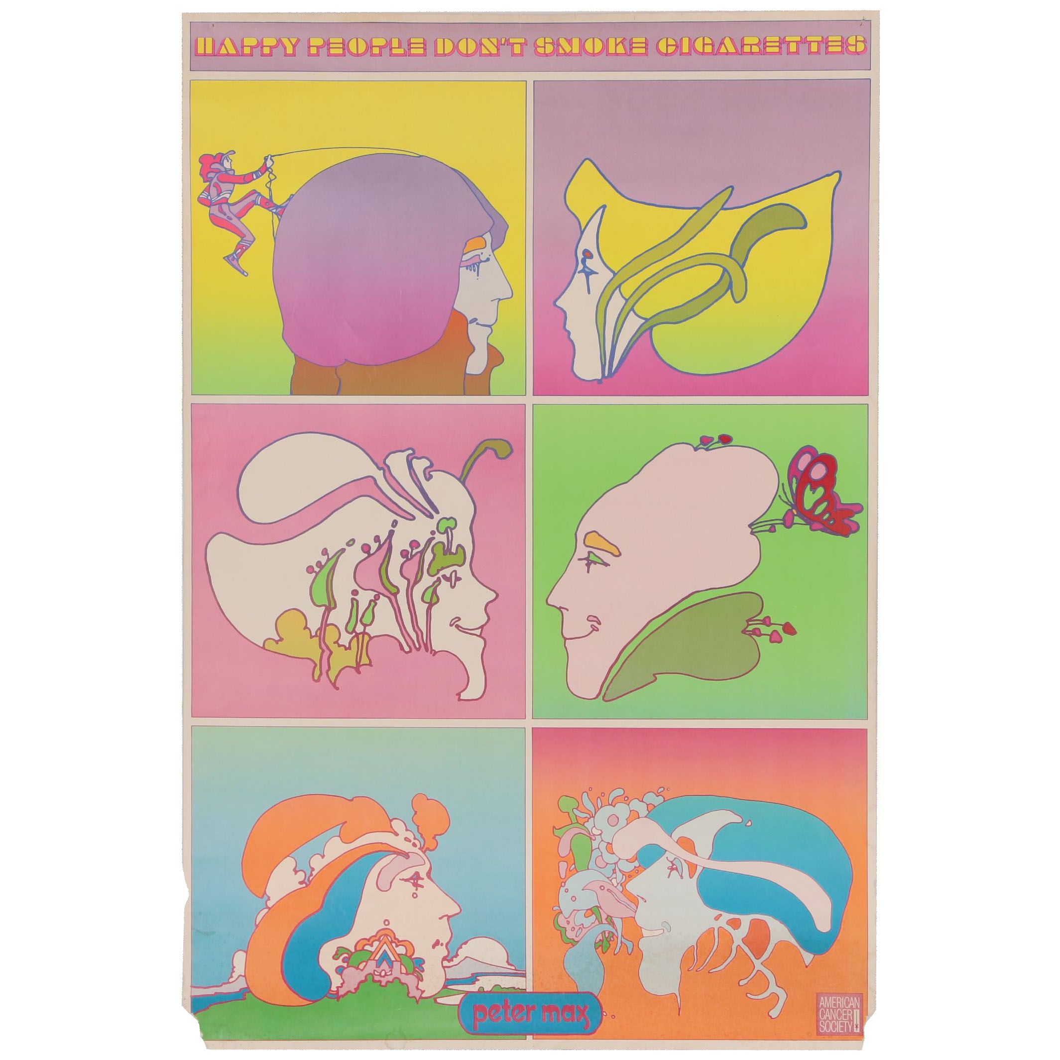 Lithograph after Peter Max "Happy People Don't Smoke Cigarettes"