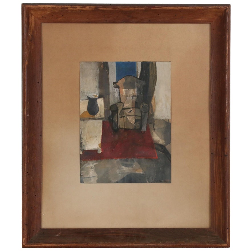 Modernist Gouache Painting "Robin's Chair", Mid 20th Century