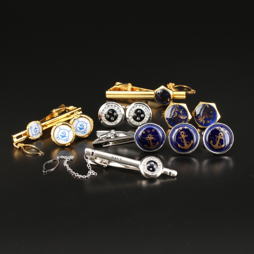 Cufflinks and Tie Bar Selection Featuring Republic of Korea 2nd Fleet Navy