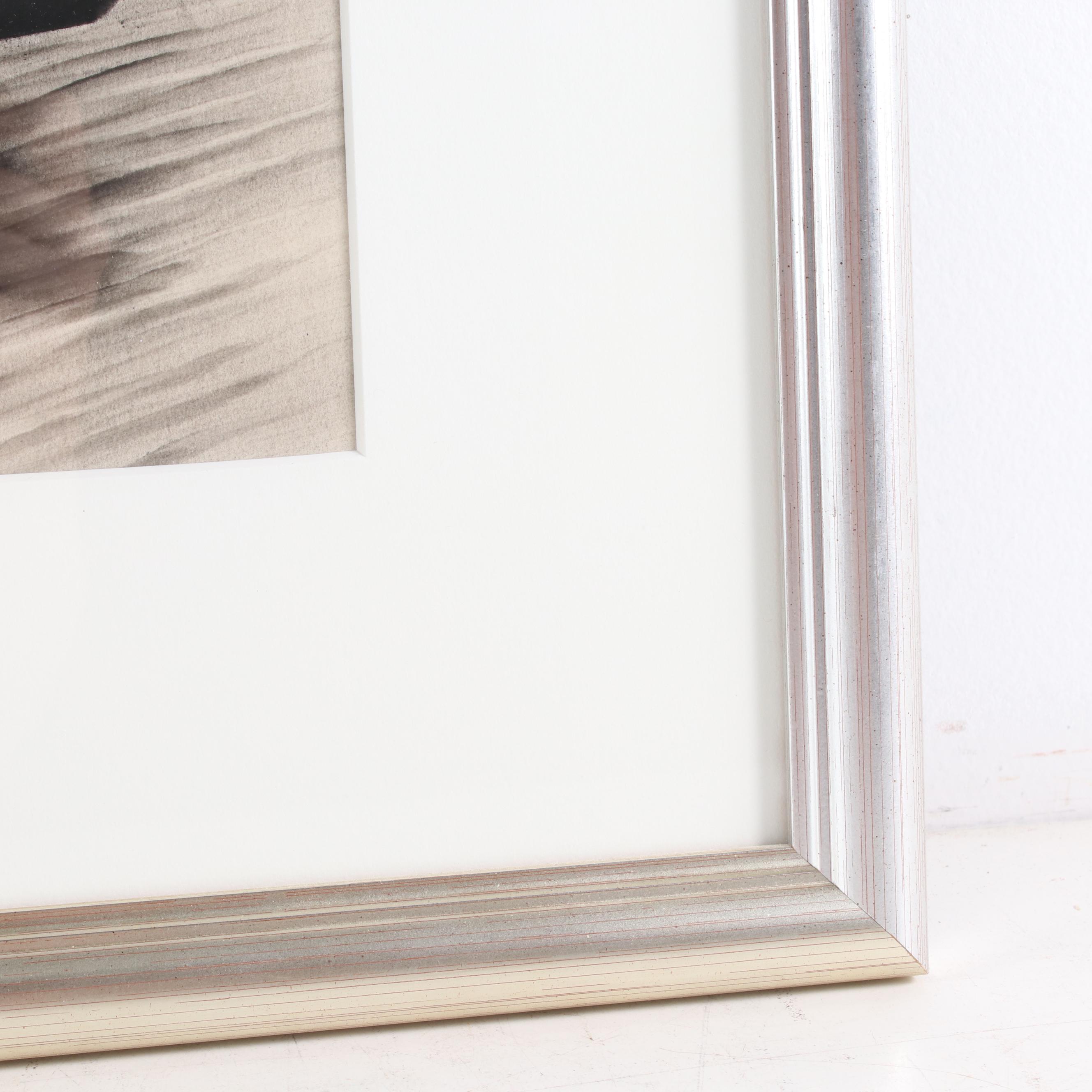 Charcoal Drawing of Chinese Man Steering a Sampan