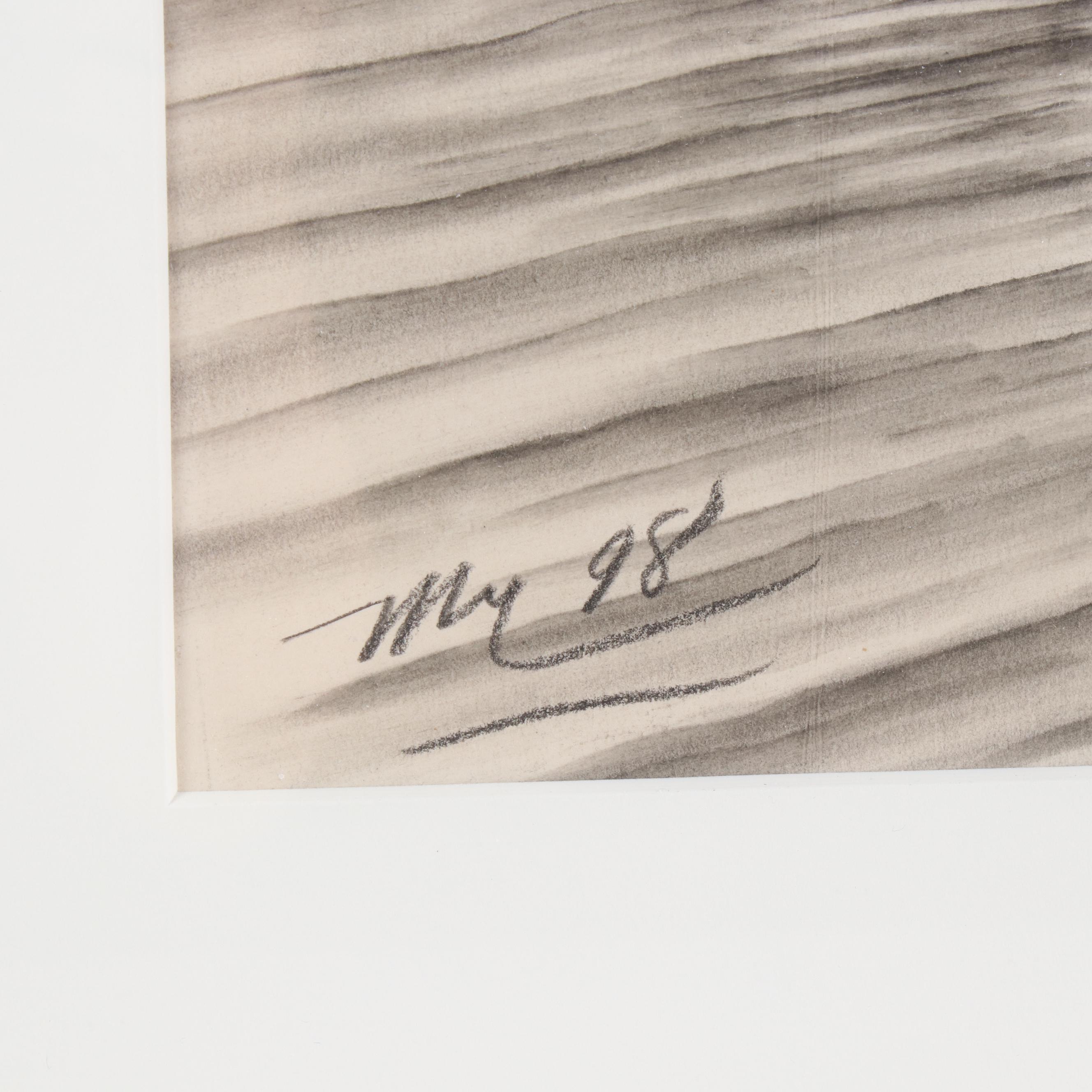 Charcoal Drawing of Chinese Man Steering a Sampan