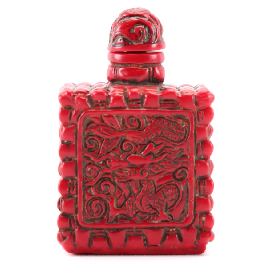 East Asian Red Cinnabar Style Resin Snuff Bottle