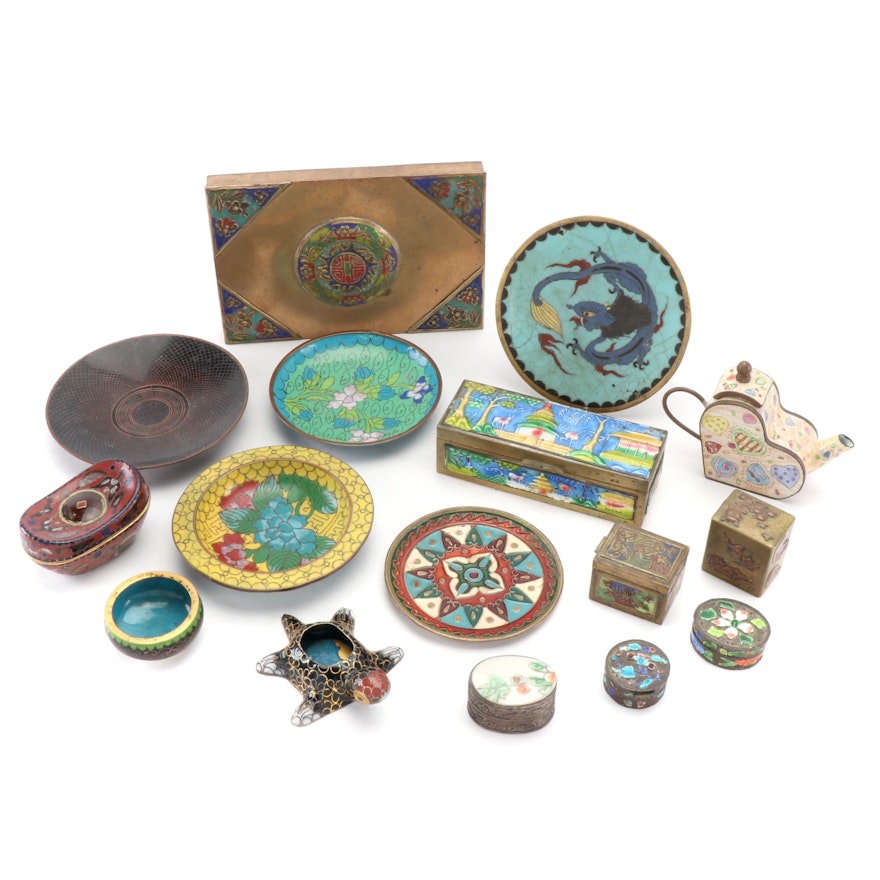 Chinese Cloisonné and Enamel Decorated Trinket Boxes and Décor