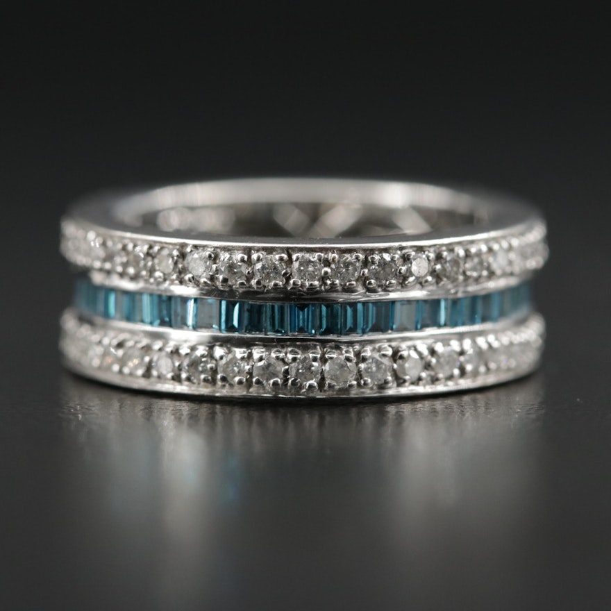 14K White Gold 1.09 CTW Blue Diamond and Diamond Eternity Band