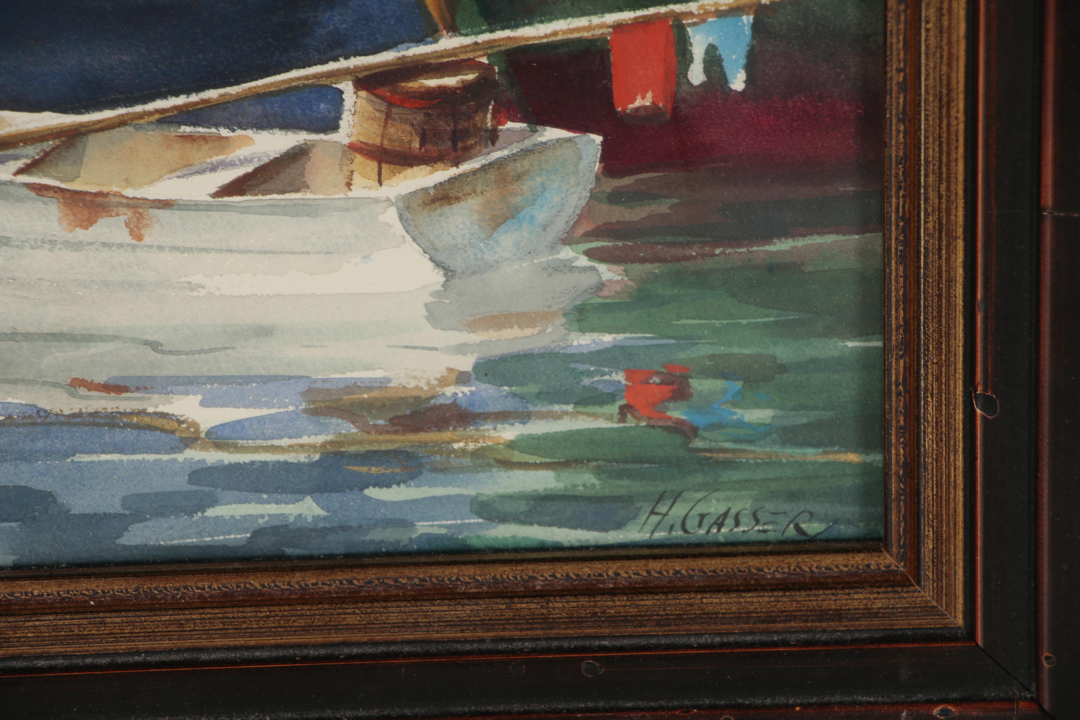 Henry Martin Gasser Watercolor Painting with "Techniques of Painting..." Book