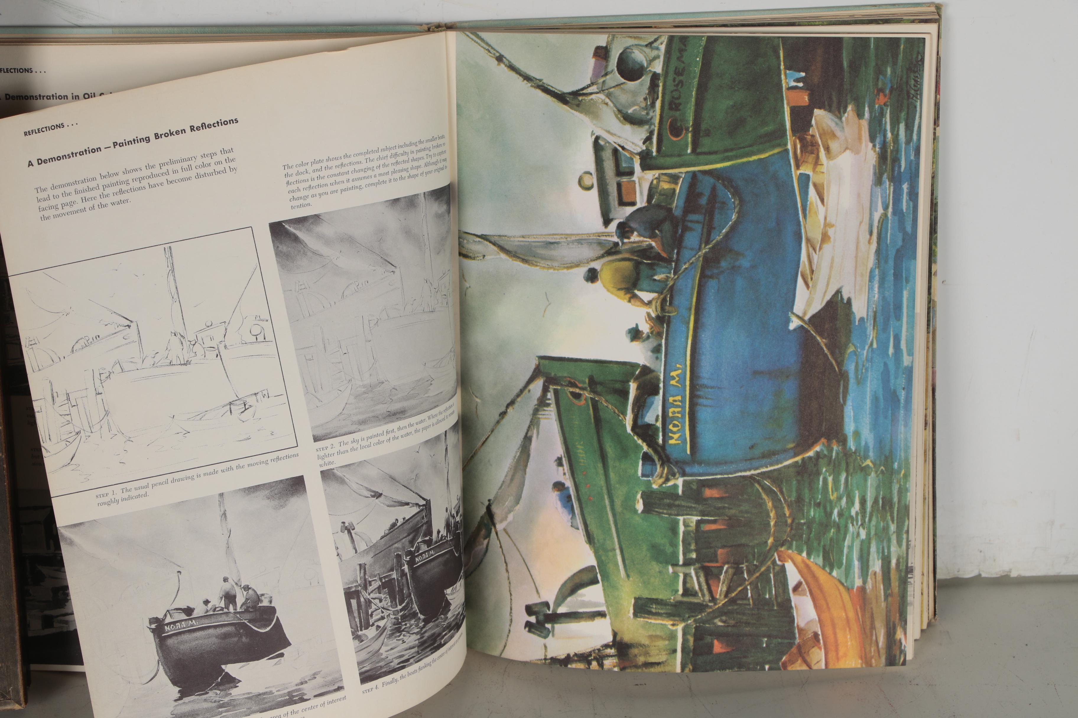 Henry Martin Gasser Watercolor Painting with "Techniques of Painting..." Book