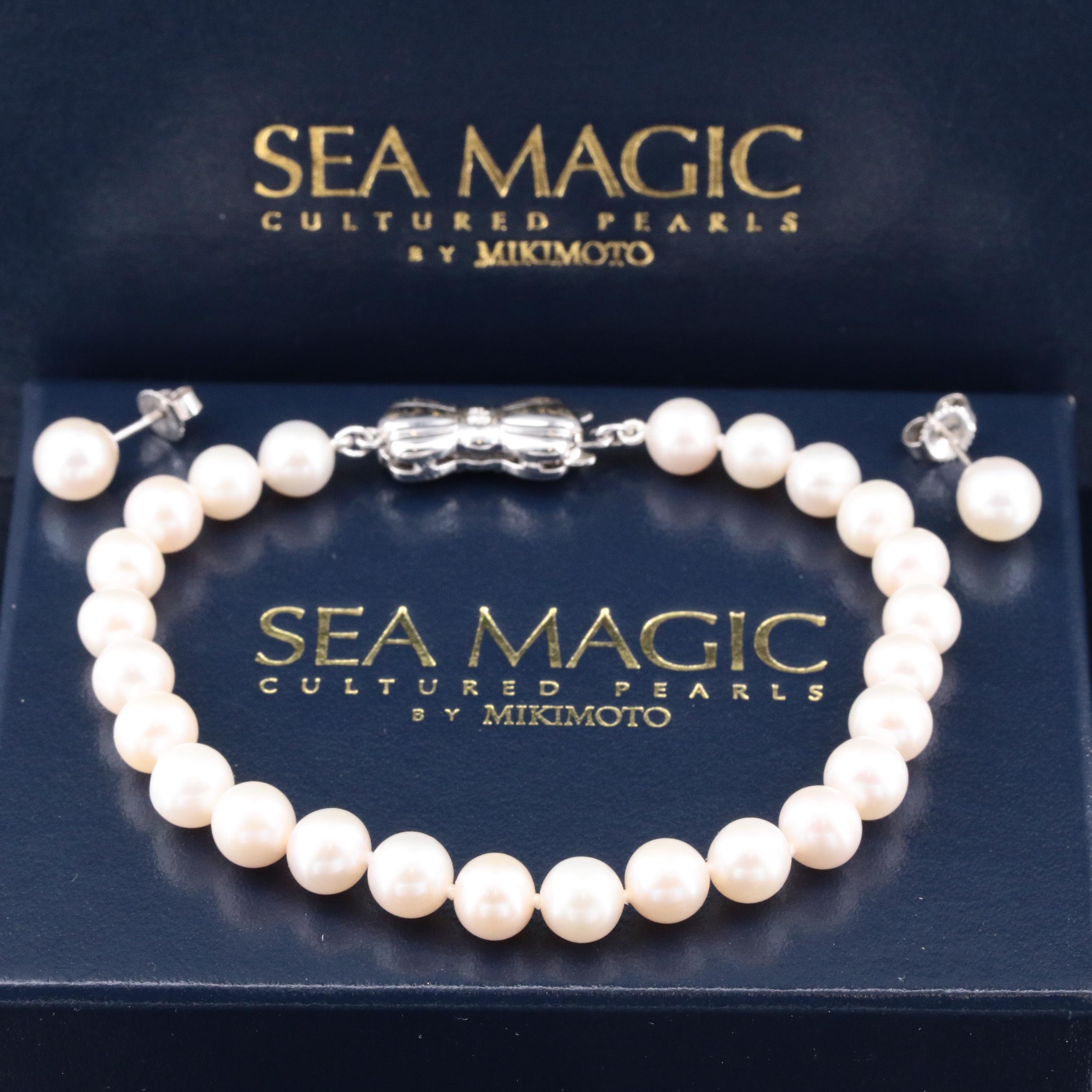 Sea Magic By Mikimoto Pearl Sterling Bracelet and 14K Pearl Stud Earrings