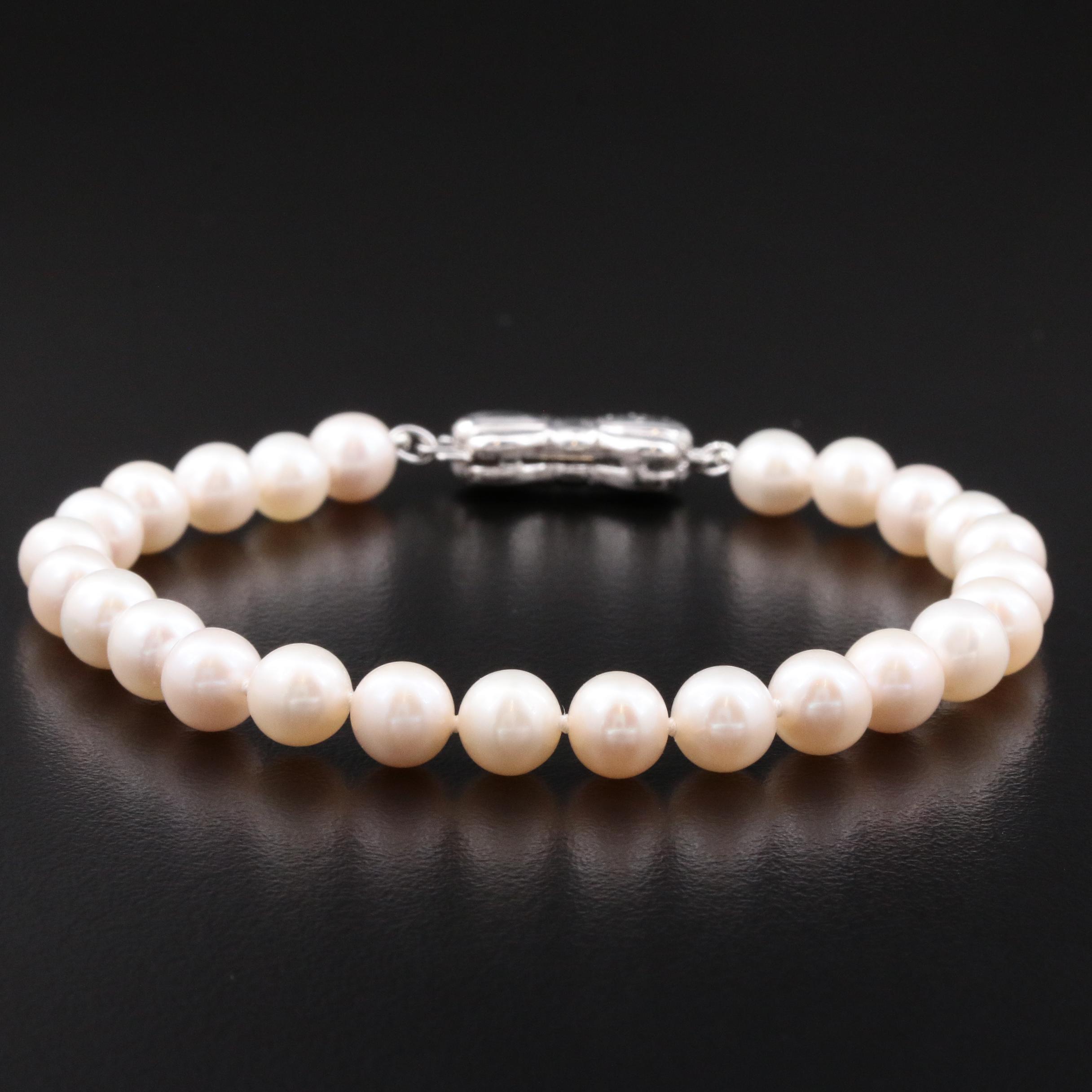 Sea Magic By Mikimoto Pearl Sterling Bracelet and 14K Pearl Stud Earrings