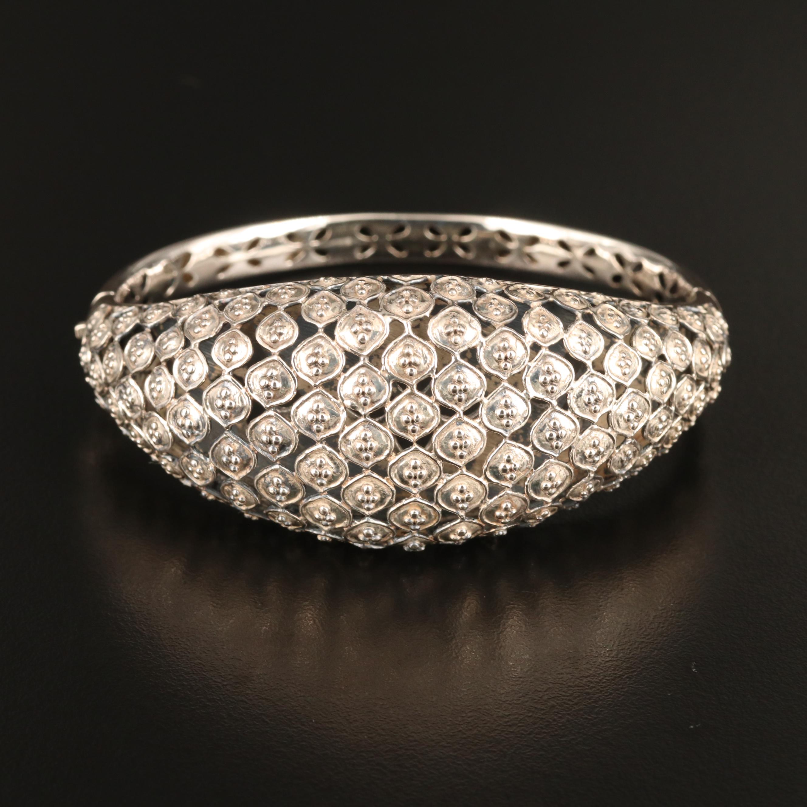 Sterling Hinged Bangle Bracelet with Granulated Pattern