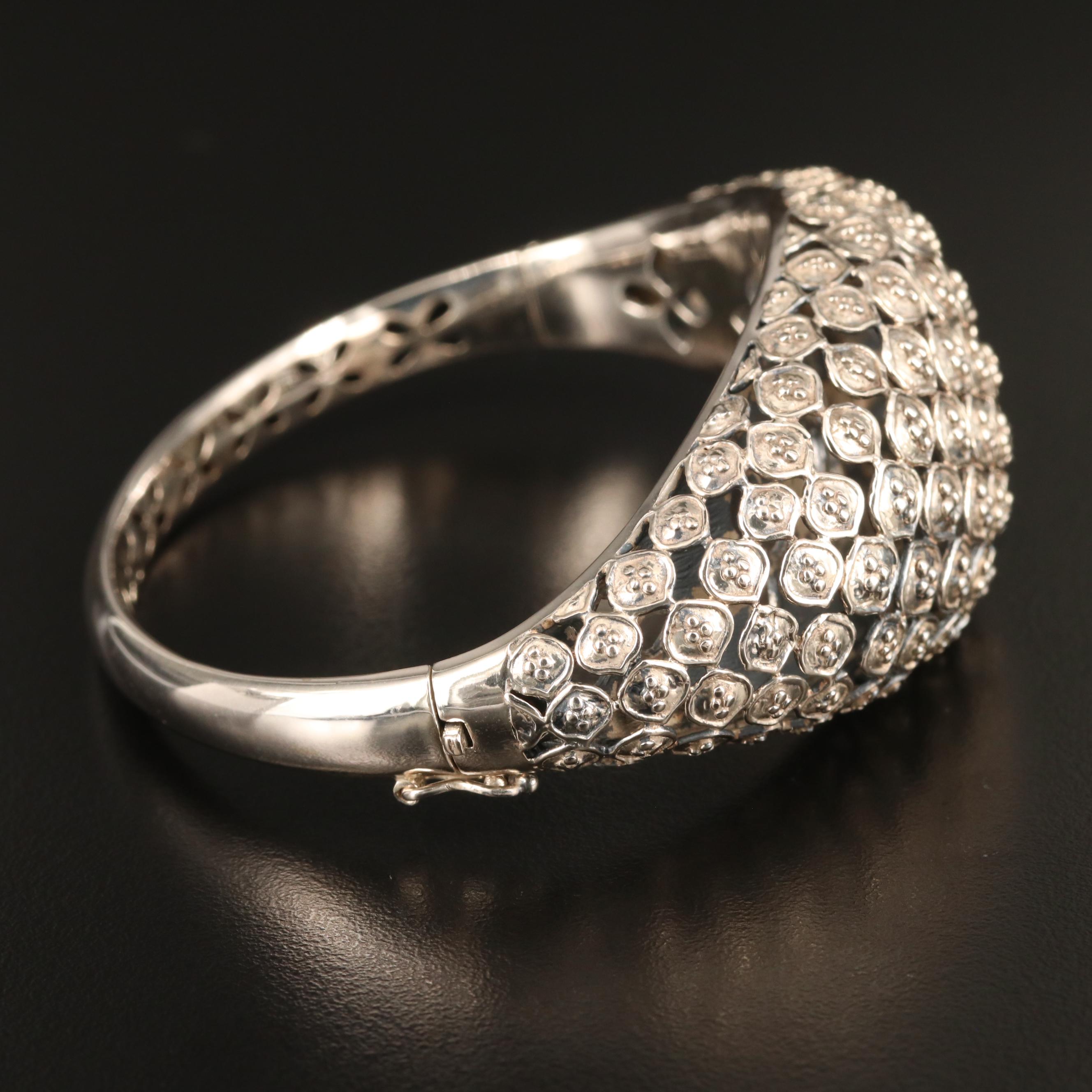 Sterling Hinged Bangle Bracelet with Granulated Pattern