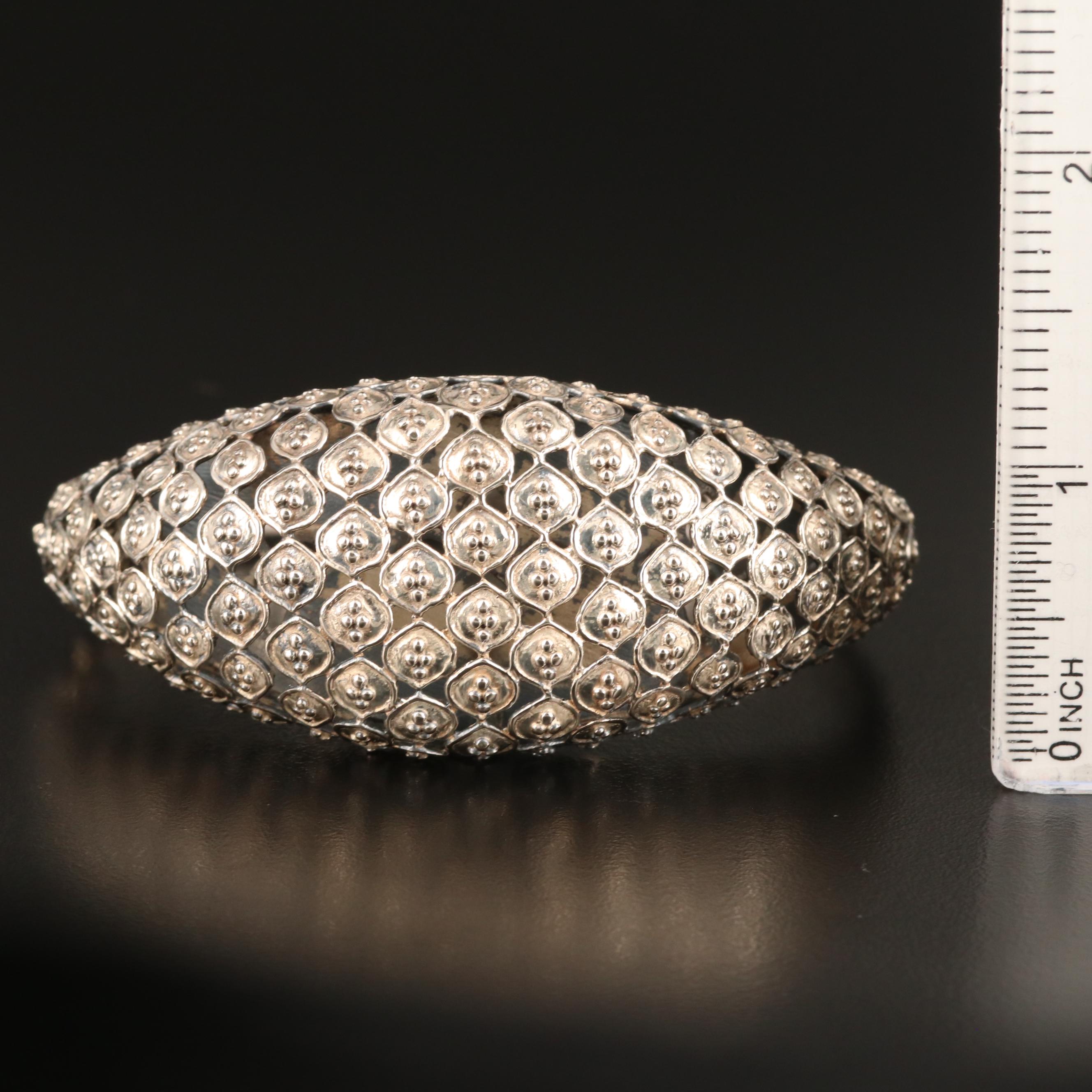 Sterling Hinged Bangle Bracelet with Granulated Pattern