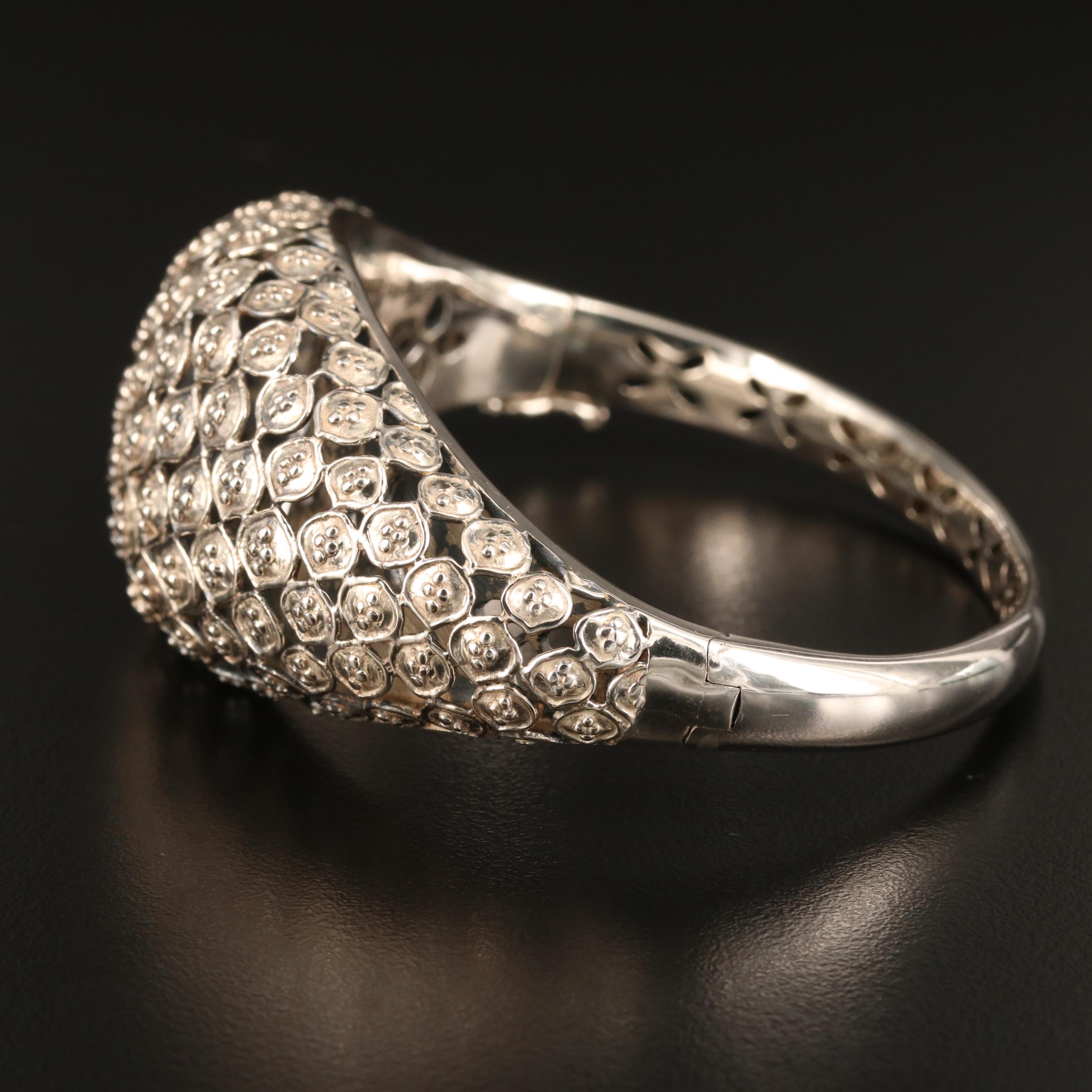 Sterling Hinged Bangle Bracelet with Granulated Pattern